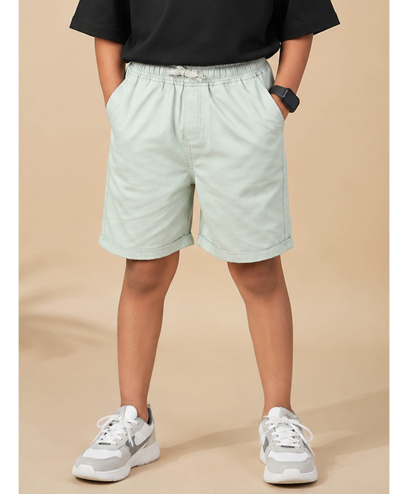 Kiddopanti Cotton Woven Solid Shorts - Light Green-image-31