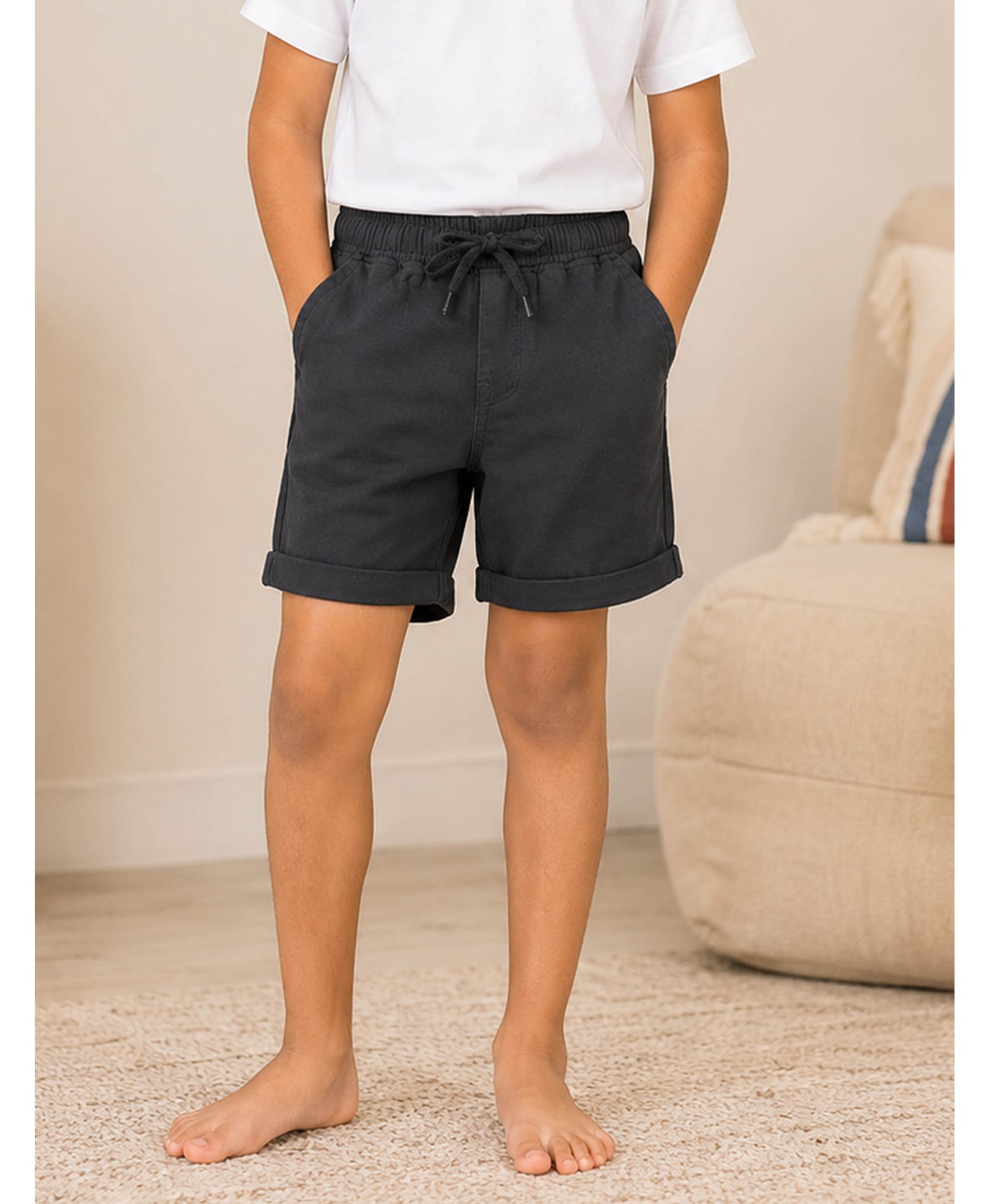Kiddopanti Cotton Woven Solid Shorts - Grey-picture-23
