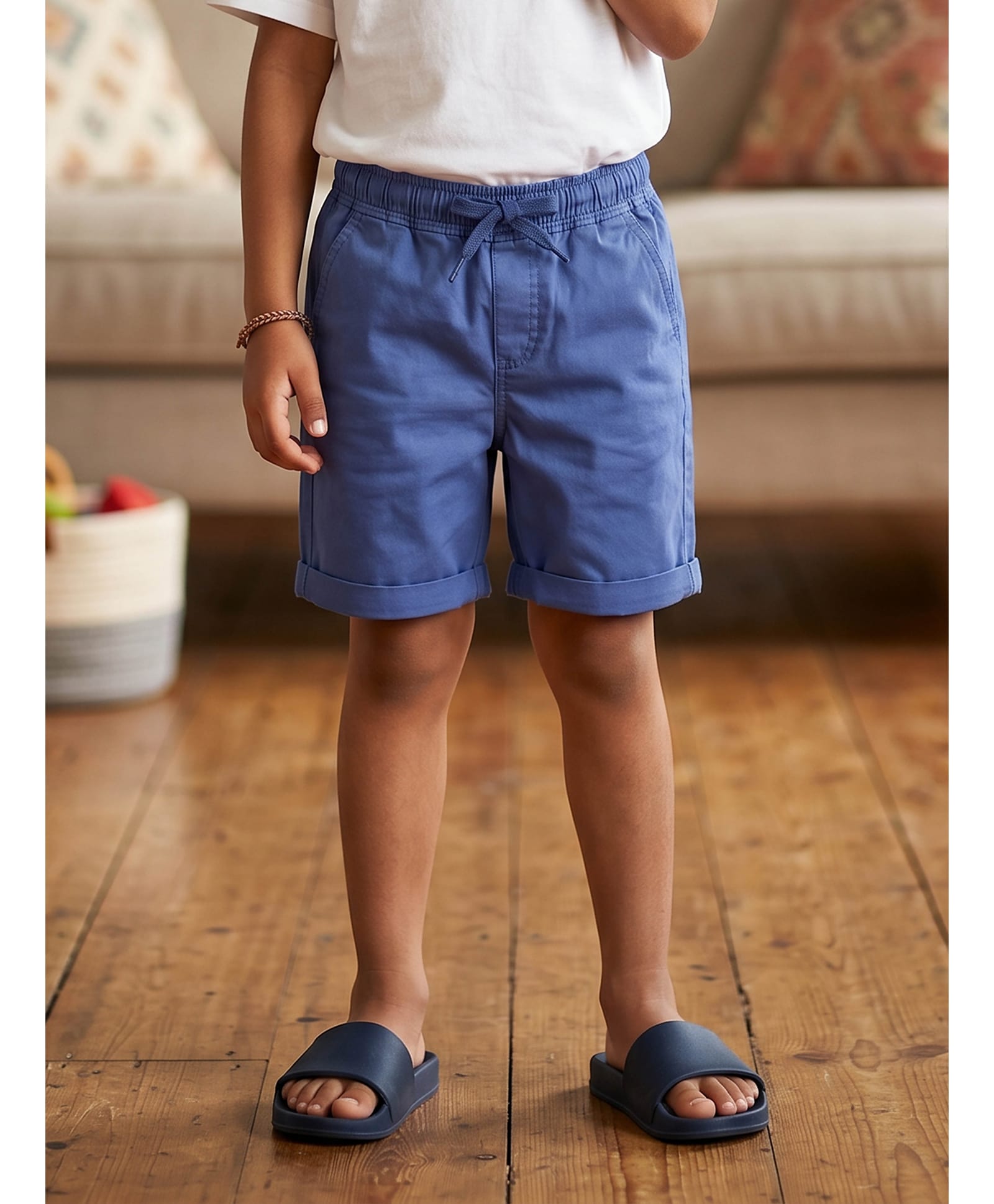 Kiddopanti Cotton Woven Solid Shorts - Blue-image-32