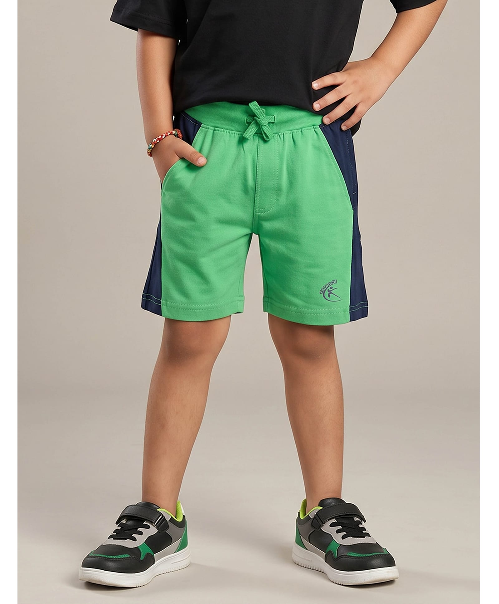 Kiddopanti Cotton Knit Colour Blocked Shorts - Green-picture-18