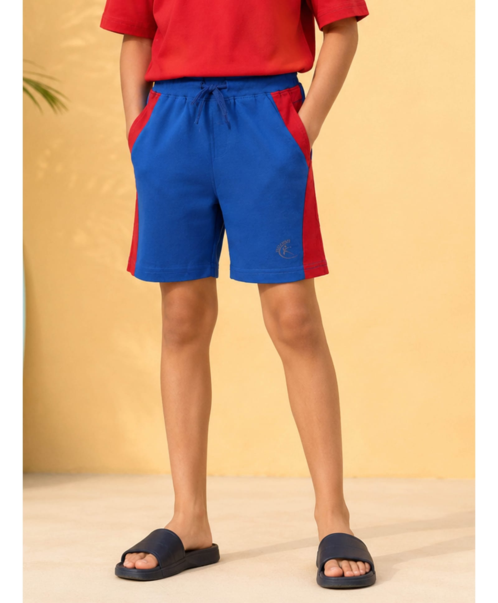Kiddopanti Cotton Knit Colour Blocked Shorts - Royal Blue-picture-11