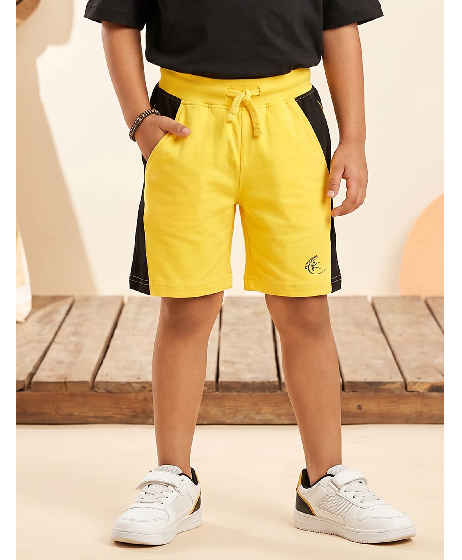 Kiddopanti Cotton Knit Colour Blocked Shorts - Yellow-picture-14