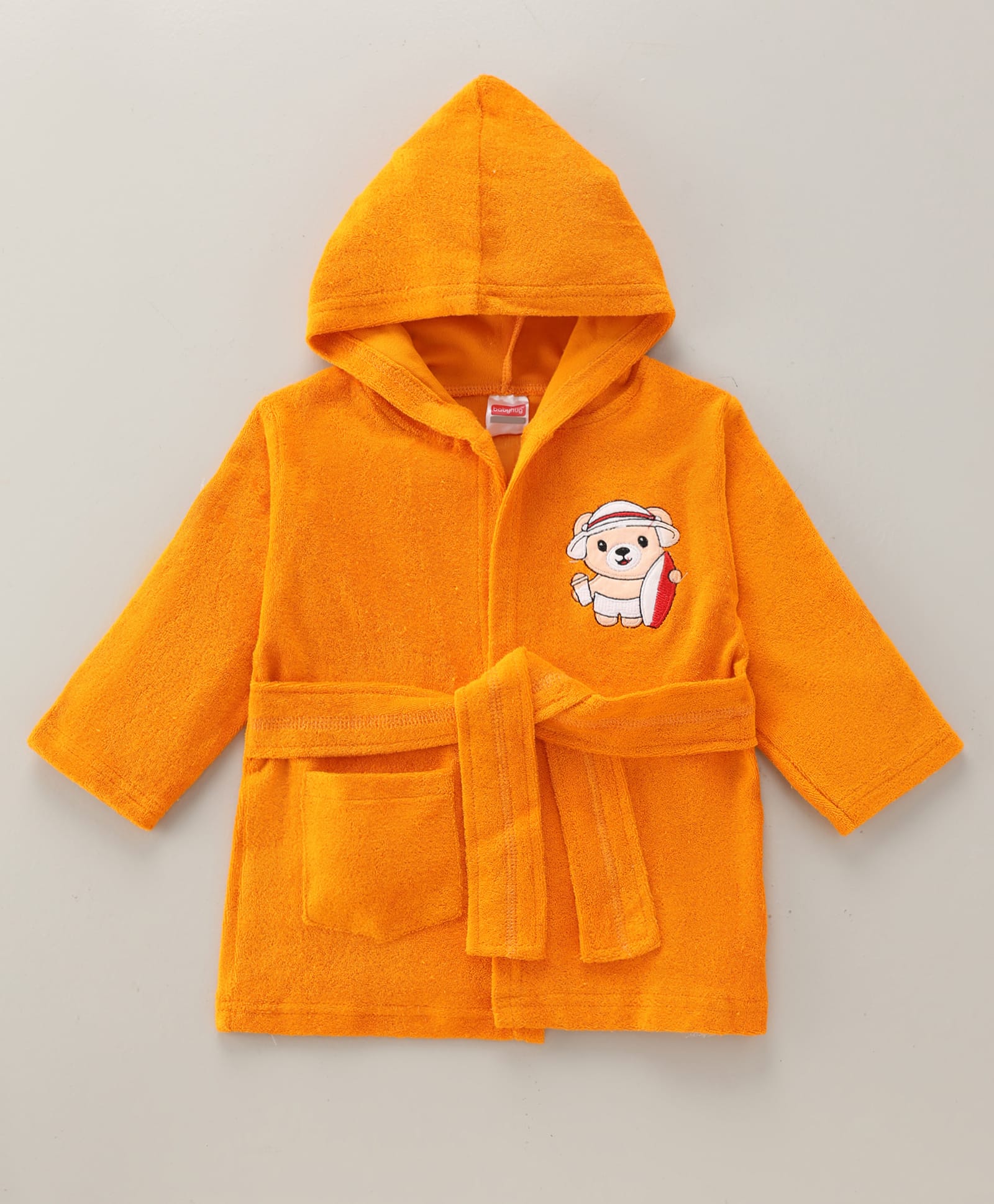 Babyhug Velour Knit Solid Full Sleeves Bath Robe With Puppy Print - Orange-image-17