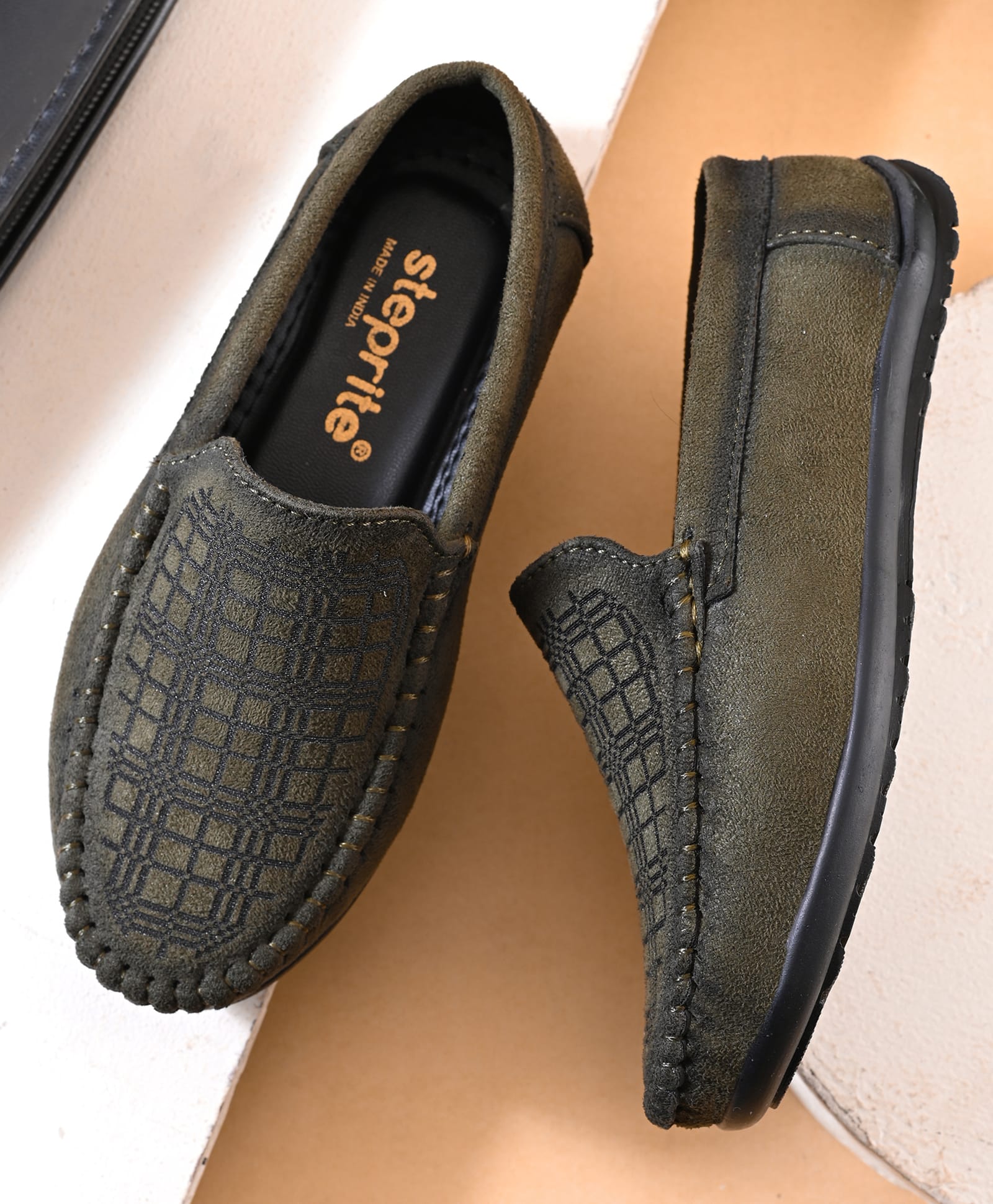 Steprite Checked Slip On Loafers - Olive-image-47