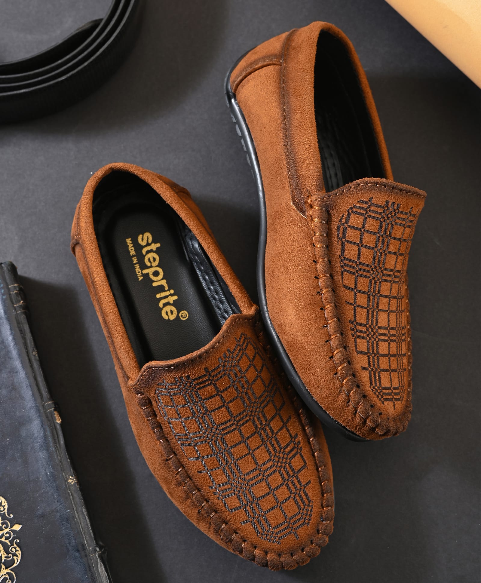 Steprite Checked Slip On Loafers - Tan-picture-31