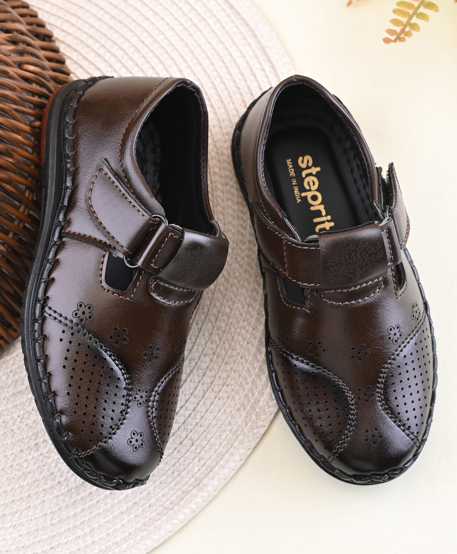 Steprite Floral Designed Velcro Closure Shoes - Brown-picture-7