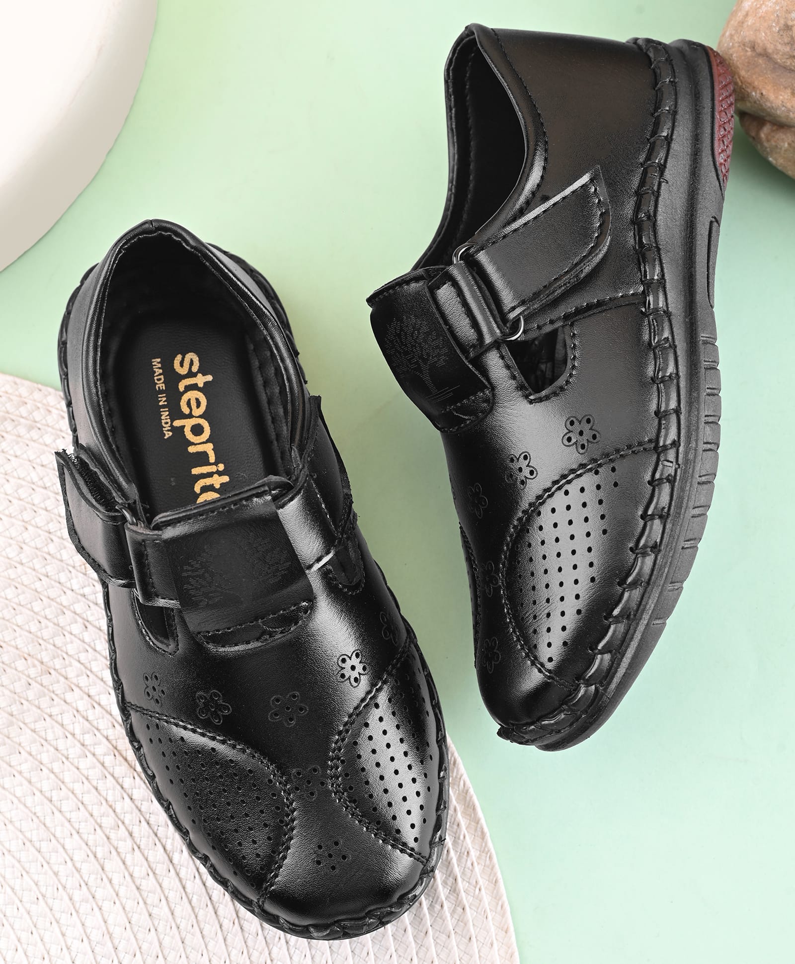 Steprite Floral Designed Velcro Closure Shoes - Black-picture-22