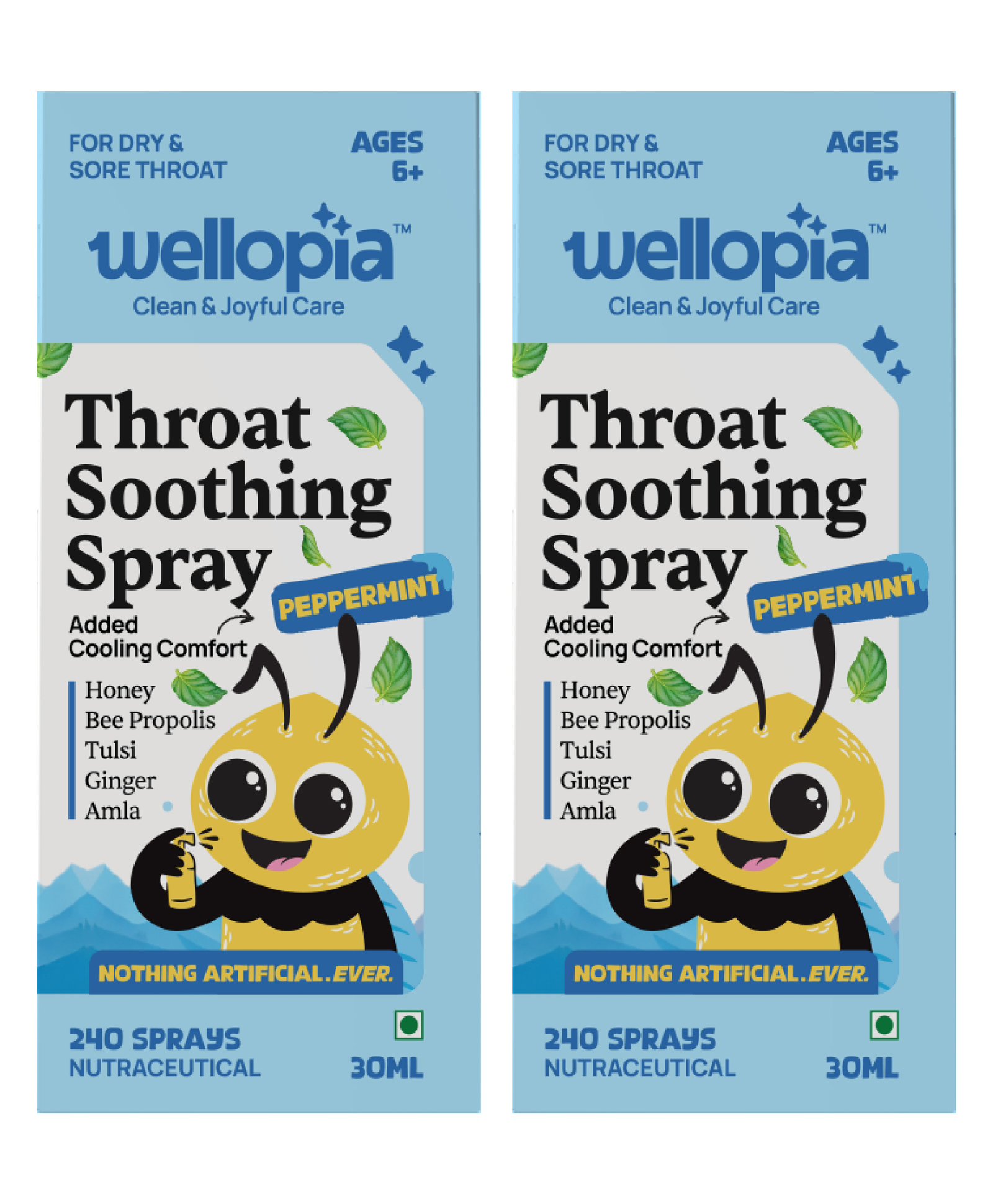 Wellopia Peppermint Kids Throat Soothing for Ages 6+ 30 ml 240 Sprays (Pack of 2)-picture-10