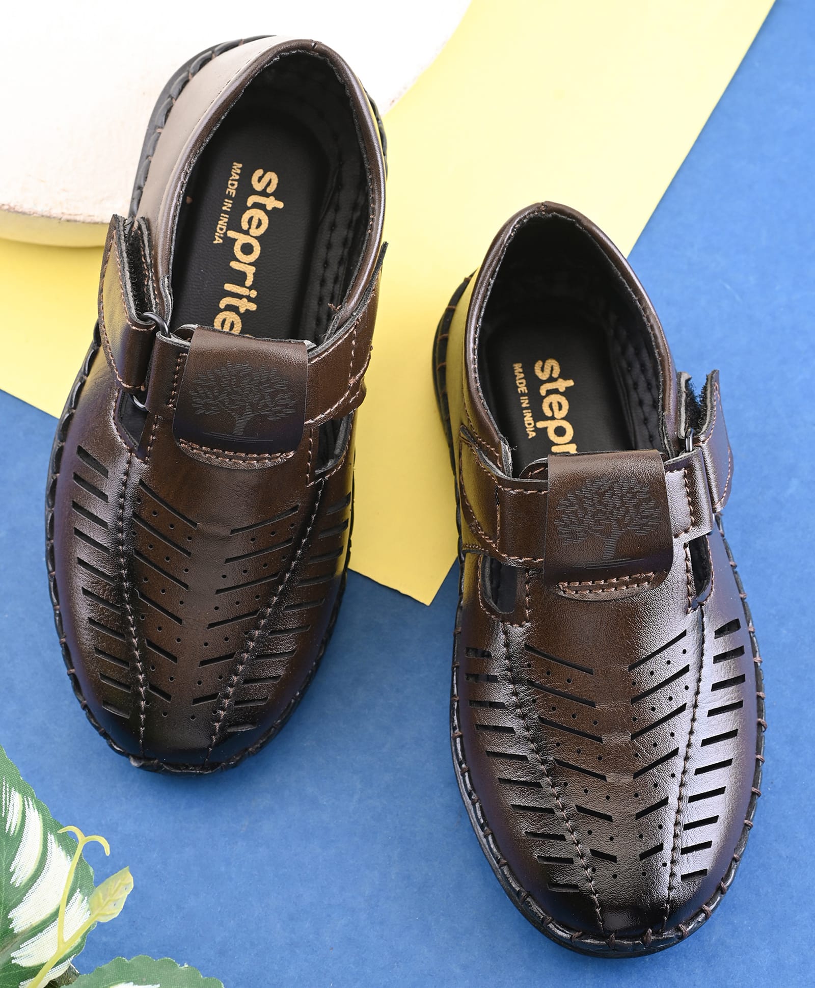 Steprite Abstract Designed Velcro Closure Shoes - Brown-image-38