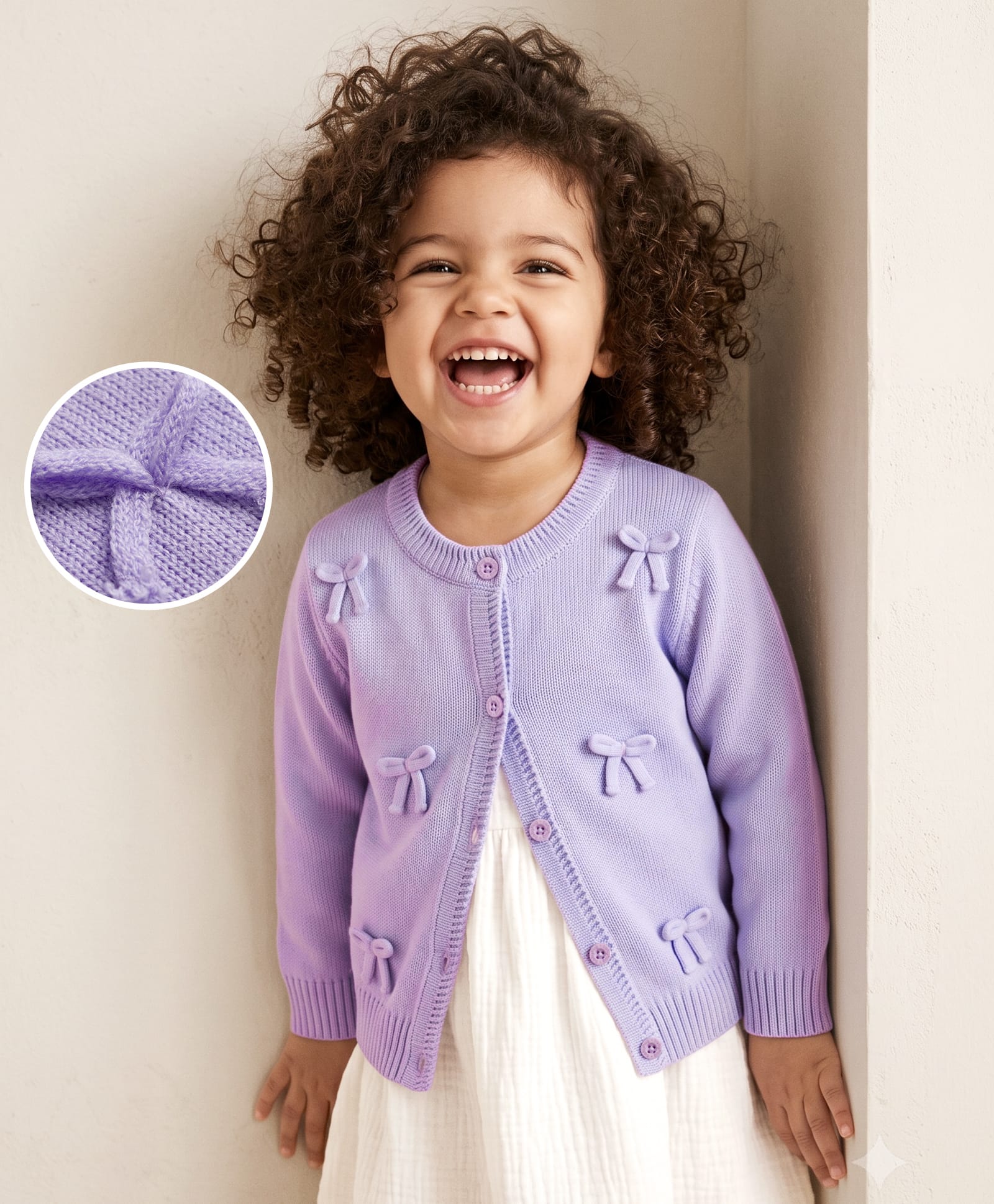 Babyhug Knit Full Sleeves Front Open Sweater With Bow Applique - Lavender-image-22