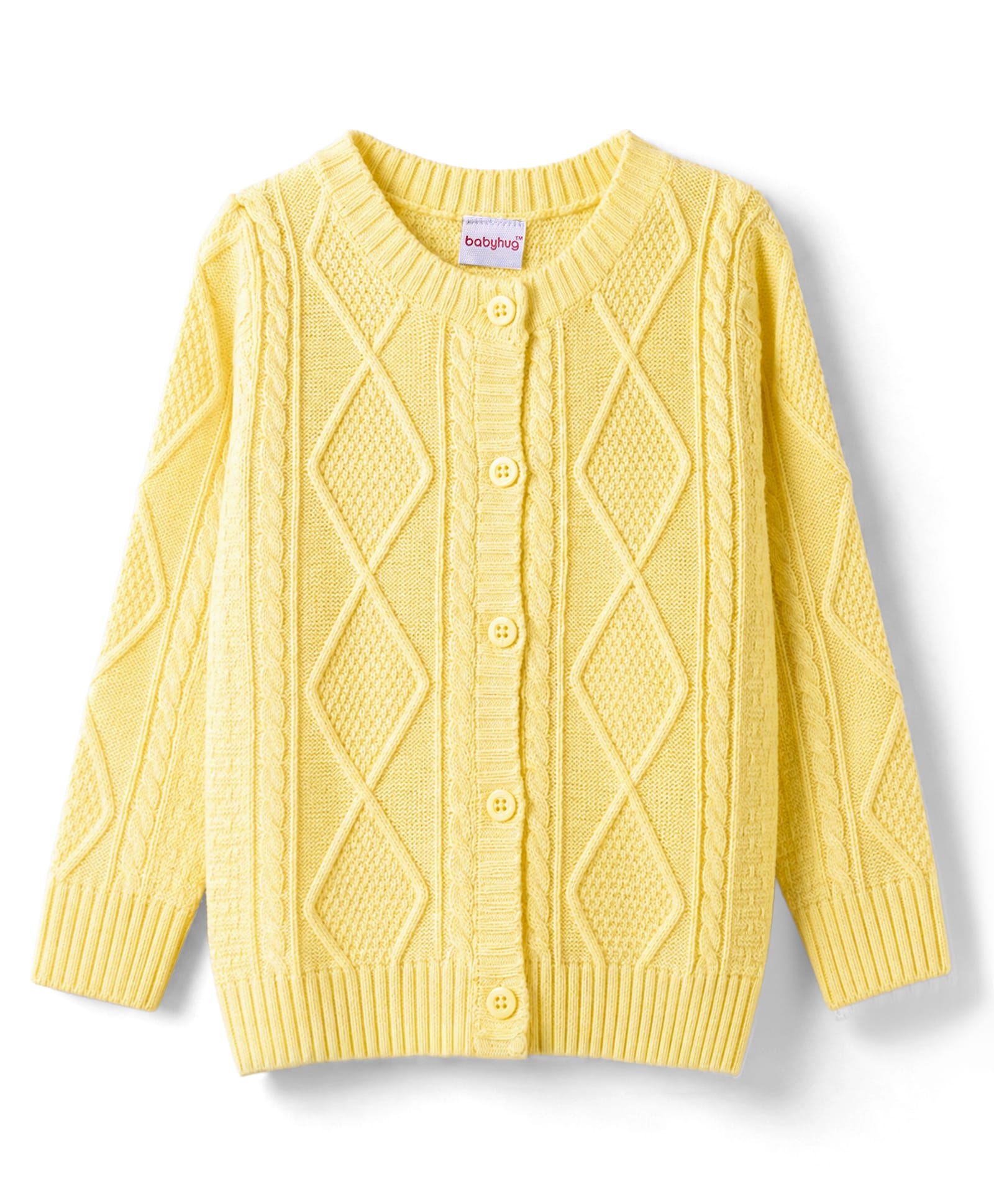 Babyhug Knit Full Sleeves Front Open Sweater With Cable Knit Design - Yellow-picture-21