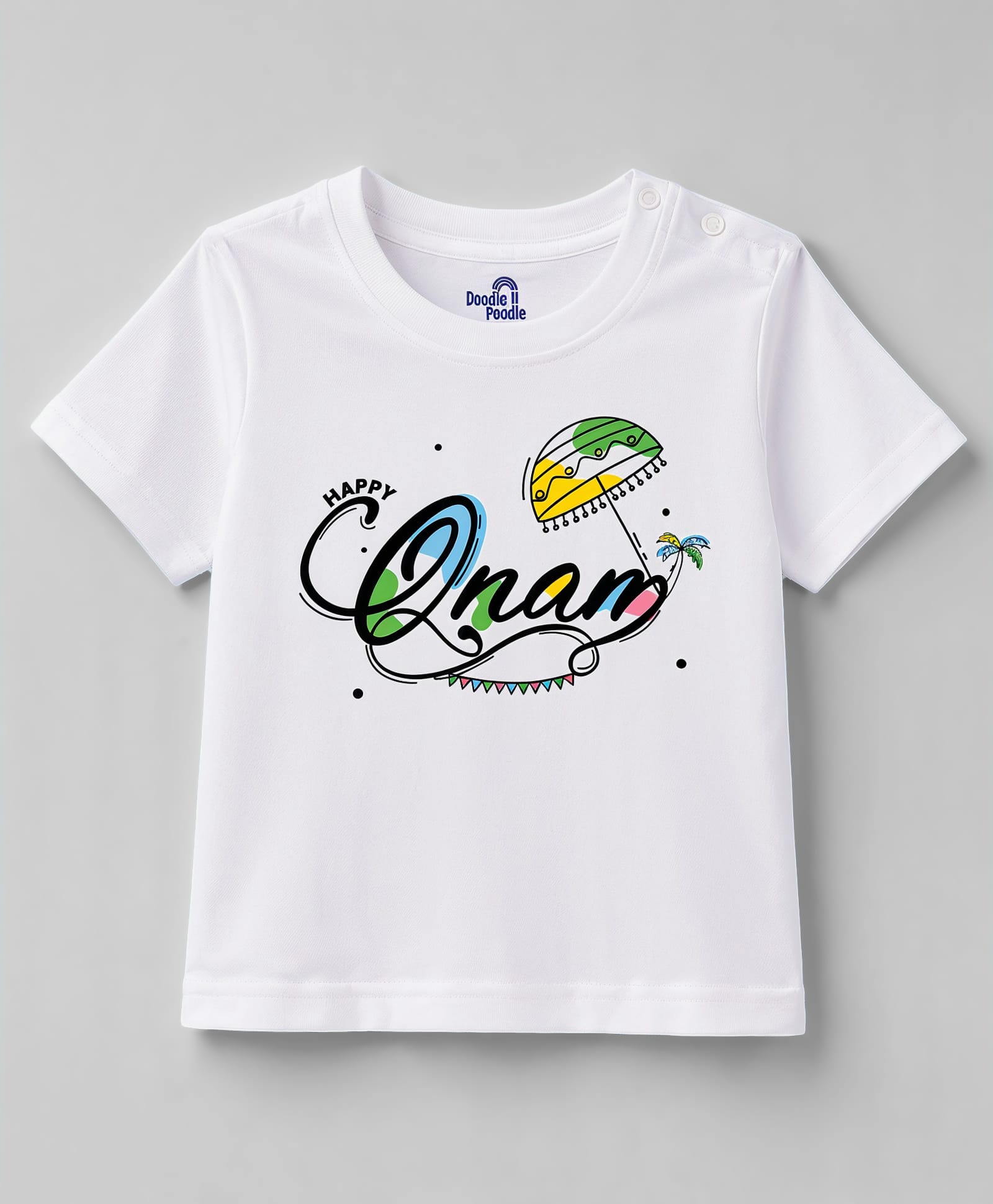 Doodle Poodle 100% Cotton Knit Half Sleeves T-Shirt With Onam Print - White-picture-27