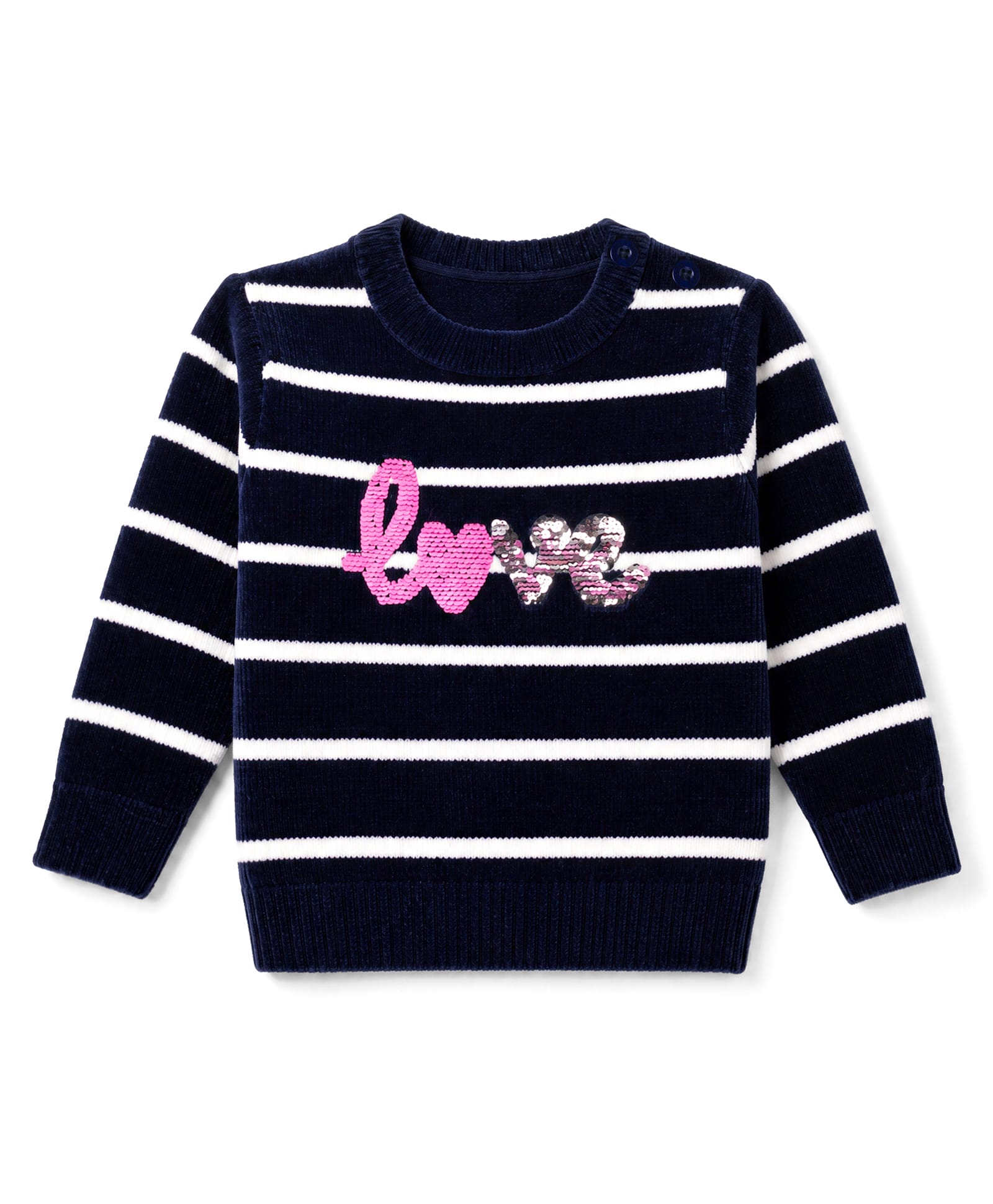 Babyhug Knit Full Sleeves Striped Pullovers With Love Sequin - Navy Blue-image-37