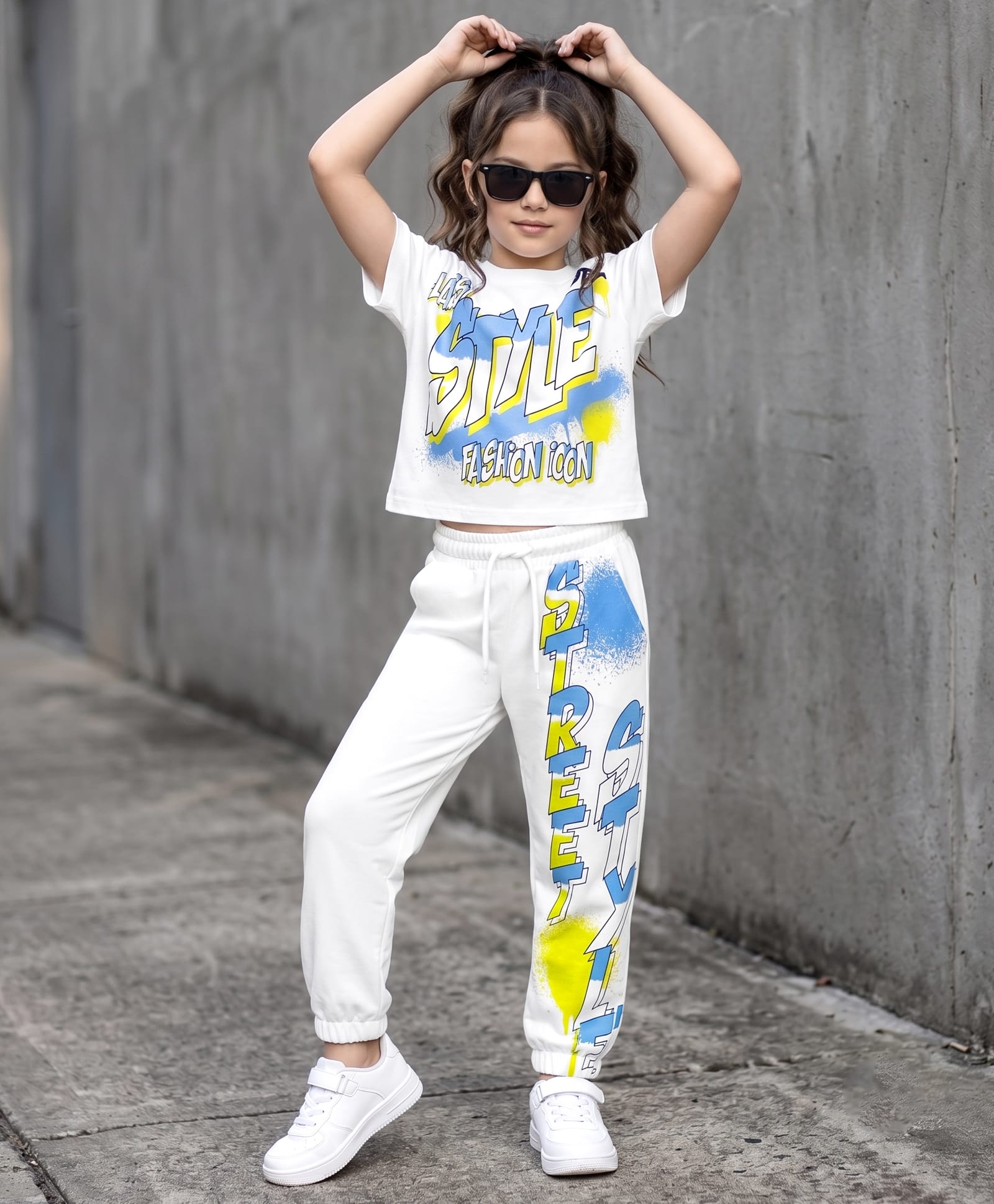 OLLINGTON ST. Set Of Cotton Knit Half Sleeves Text Printed T-Shirt & Joggers Set - White-picture-14