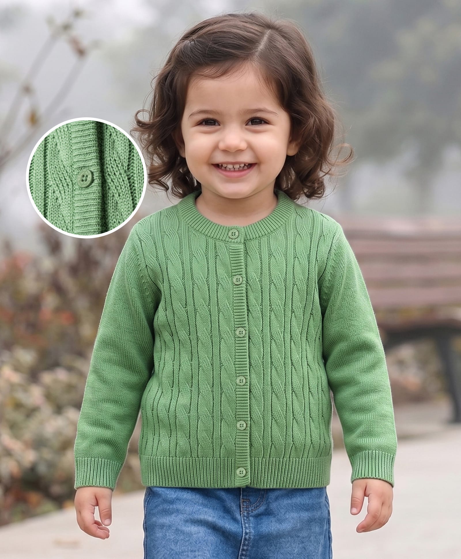 Babyhug Knit Full Sleeves Front Open Solid Colour Sweaters with Cable Knit Design - Green-picture-33