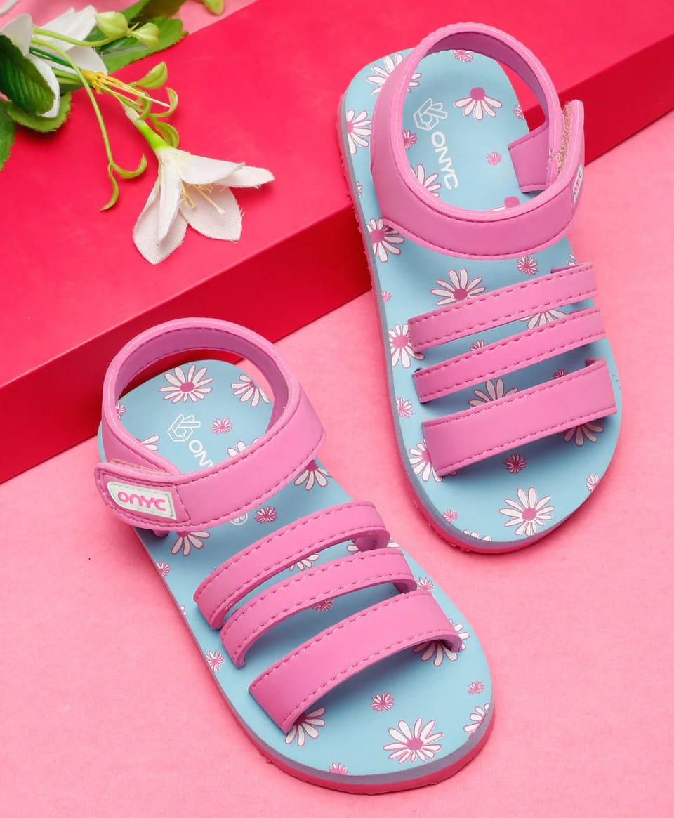 ONYC Velcro Closure Floral Printed Sandal - Light Blue & Pink-image-49