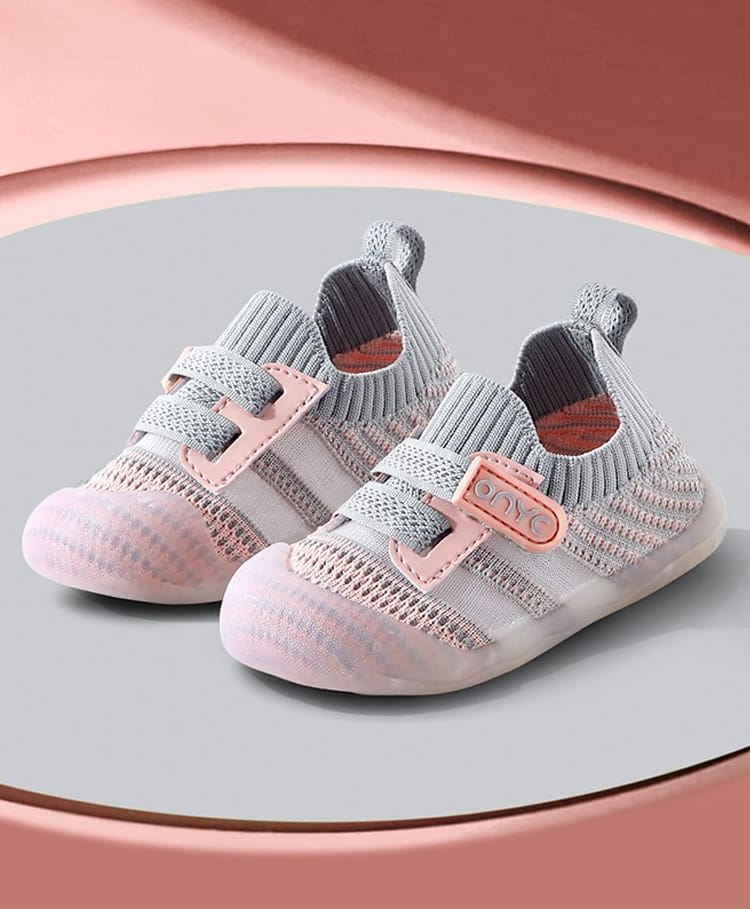 ONYC Velcro Closure Mesh Fabric Smooth Toddlers's First Step Shoes - Peach-image-12