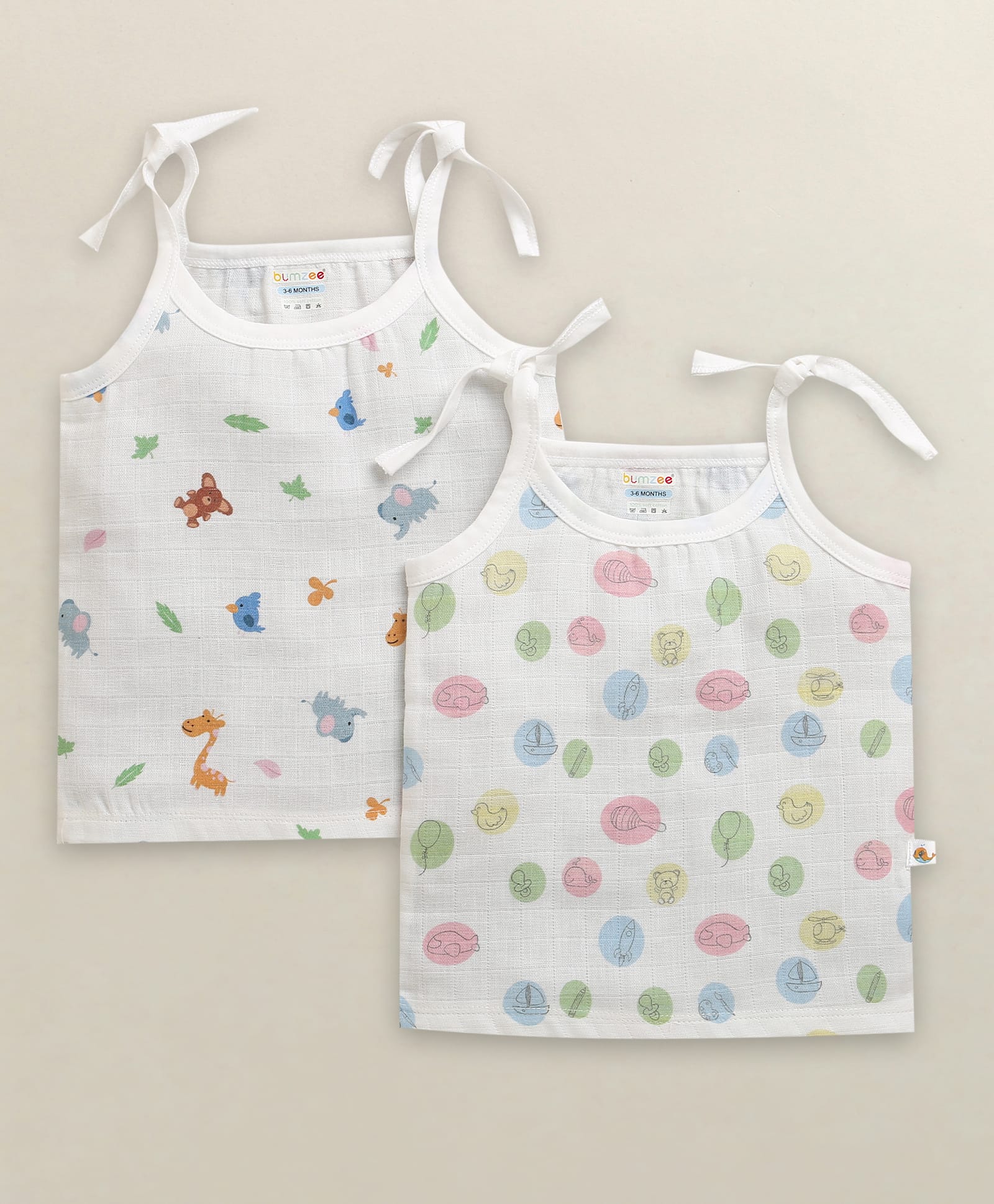 BUMZEE Muslin Woven Pack of 2 Sleeveless Jungle Theme Printed Jablas - White-picture-10