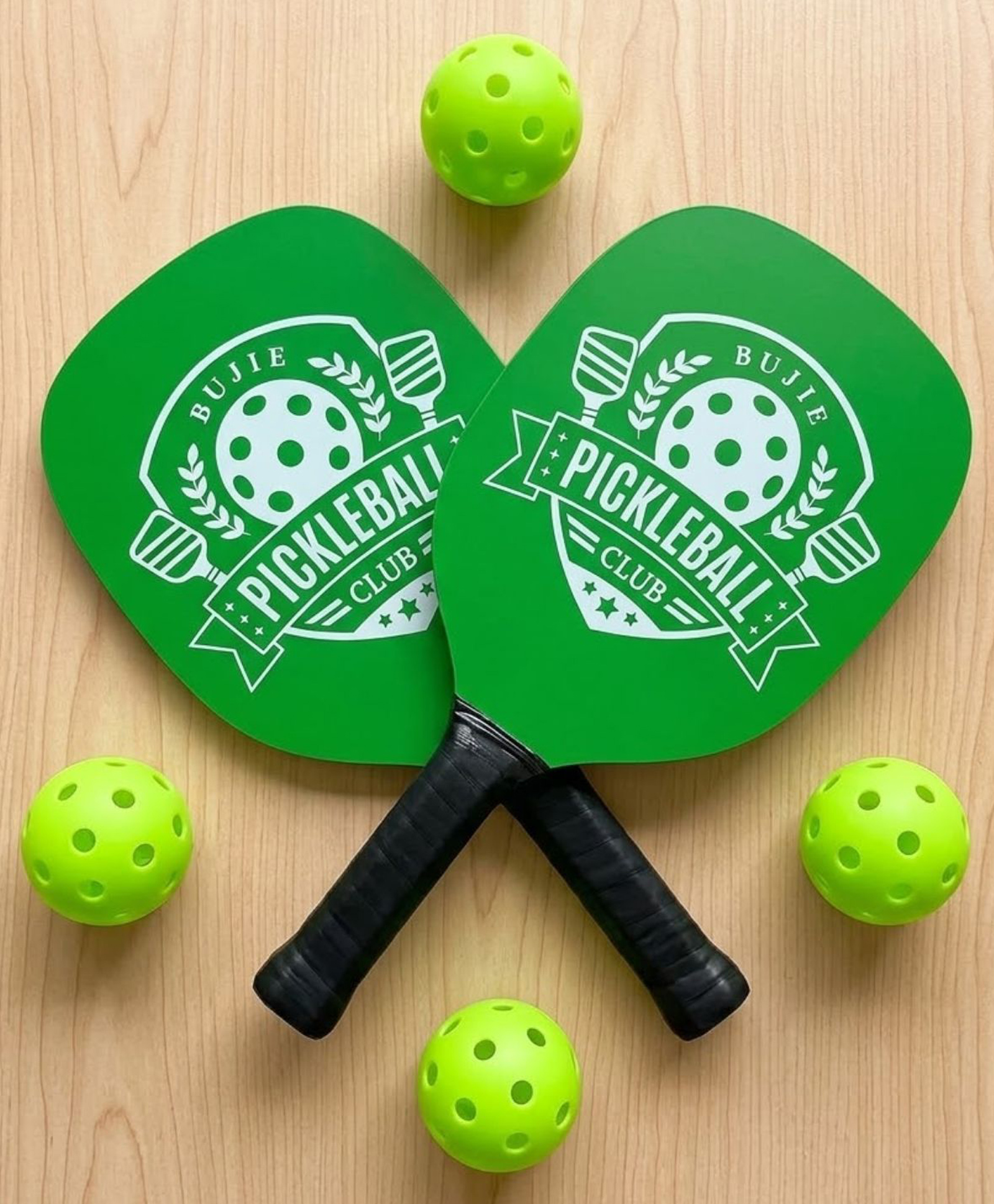 Kids Mandi Pickleball Set with 2 Wooden Paddles, 4 Indoor/Outdoor Balls & Carry Bag. Lightweight, Durable Rackets for Kids & Adults. Perfect Beginner kit for Family, Training & Active Fun. (Green)-image-26