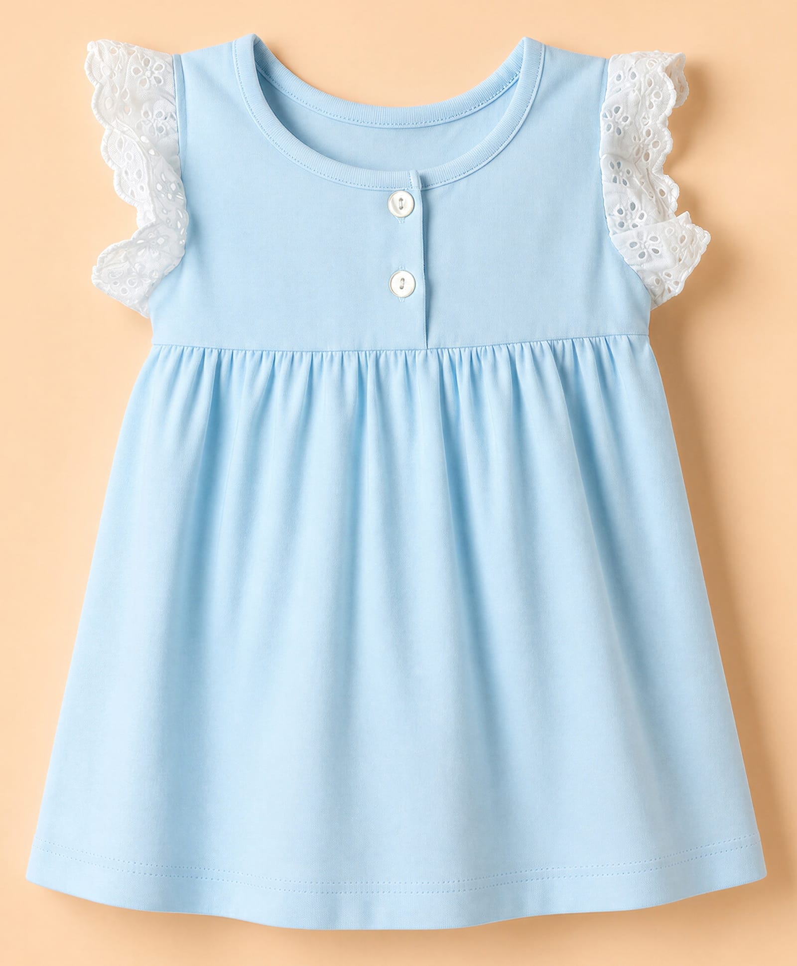 Zero Sinker Knit Sleeveless One Piece Dress with Eyelet Lace Detailing - Light Blue-picture-18