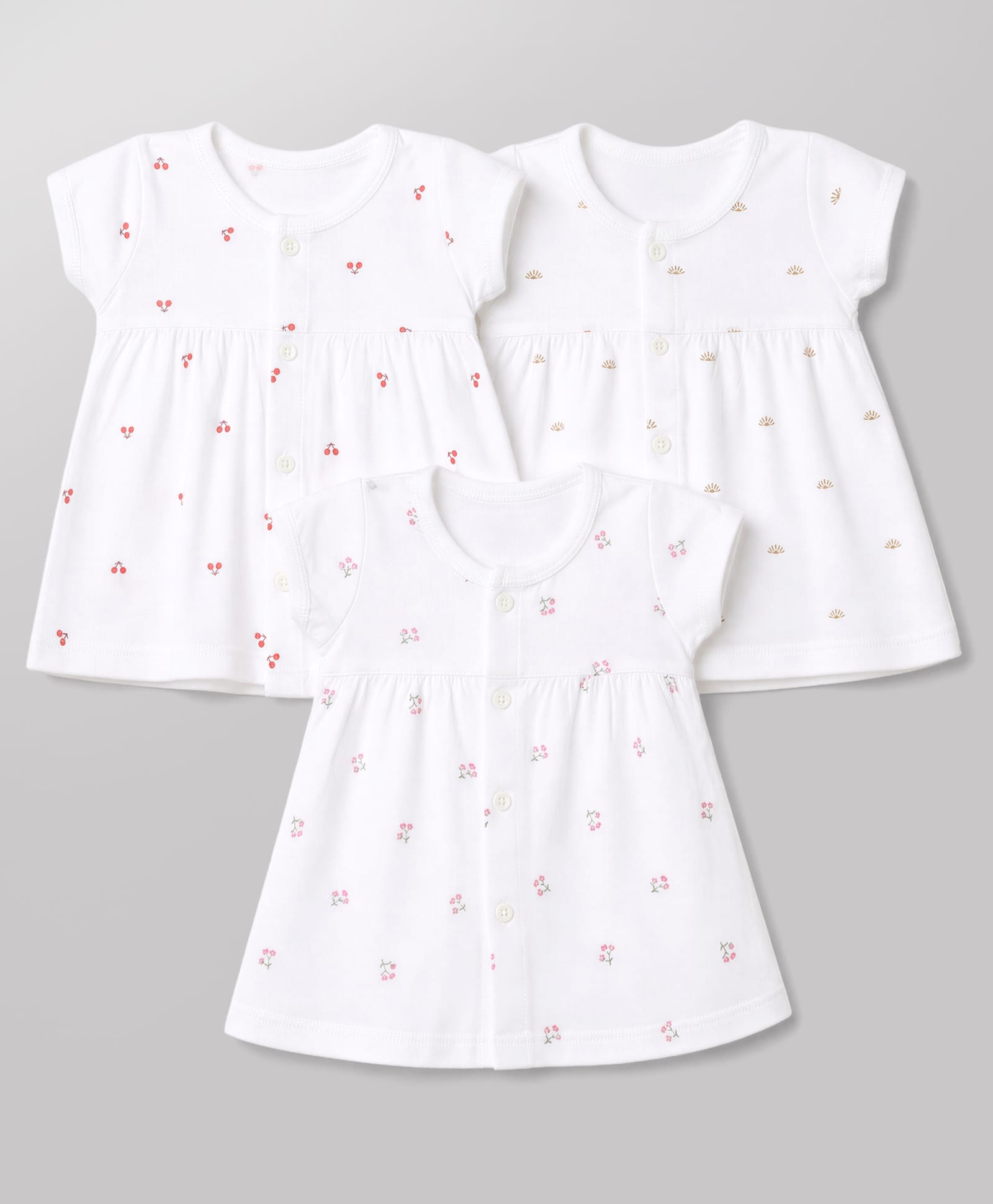 Zero Sinker Knit Half Sleeves One Piece Dresses With Floral Print Pack of 3 - White-picture-40