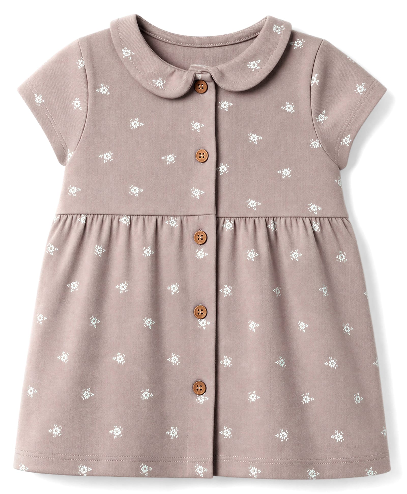 Zero Cotton Sinker Knit Half Sleeves One Piece Dress With Floral Print - Grey-picture-37