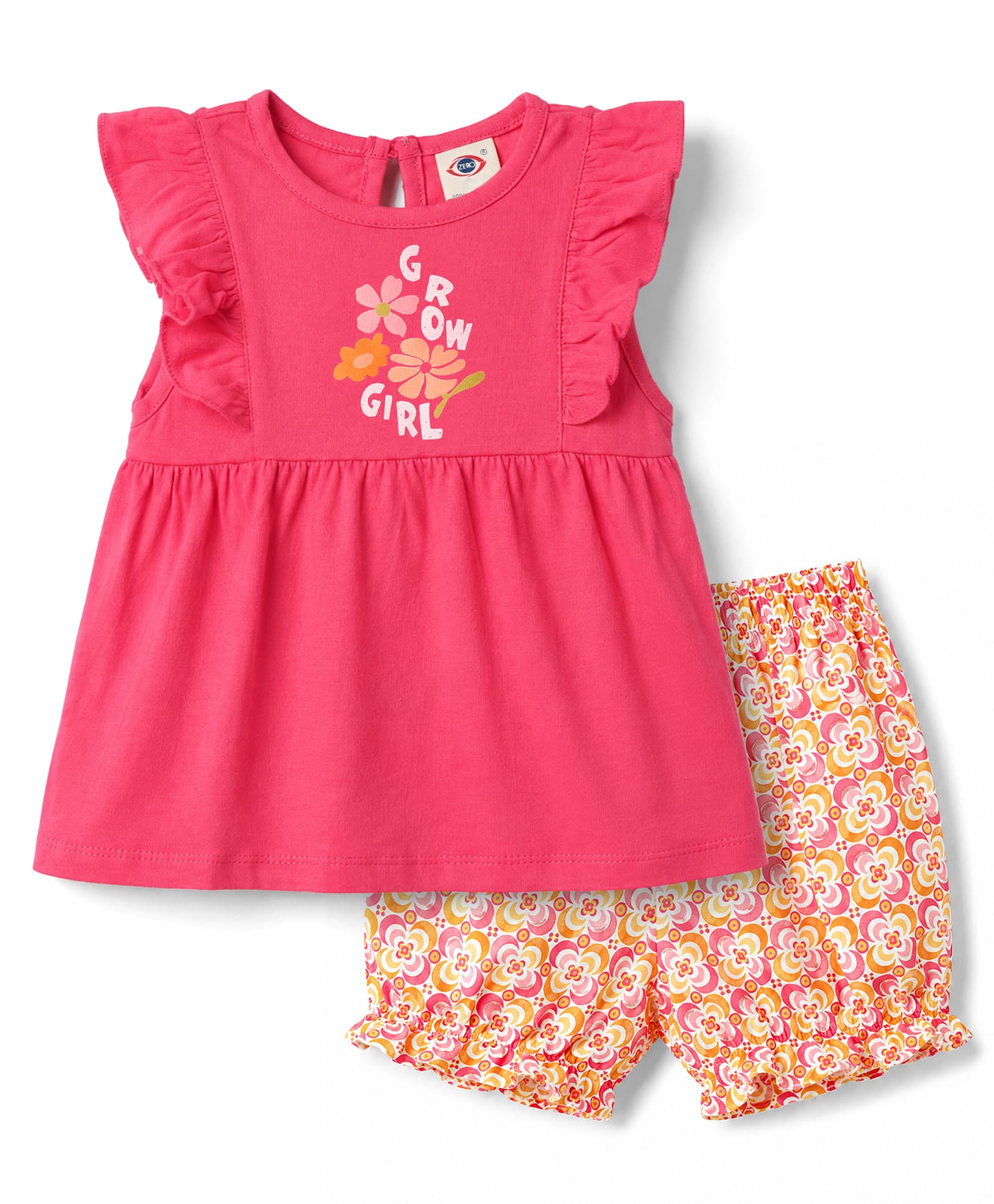 Zero Sinker Knit Half Sleeves Text Printed T-Shirt & Floral Printed Shorts - Dark Pink-image-22