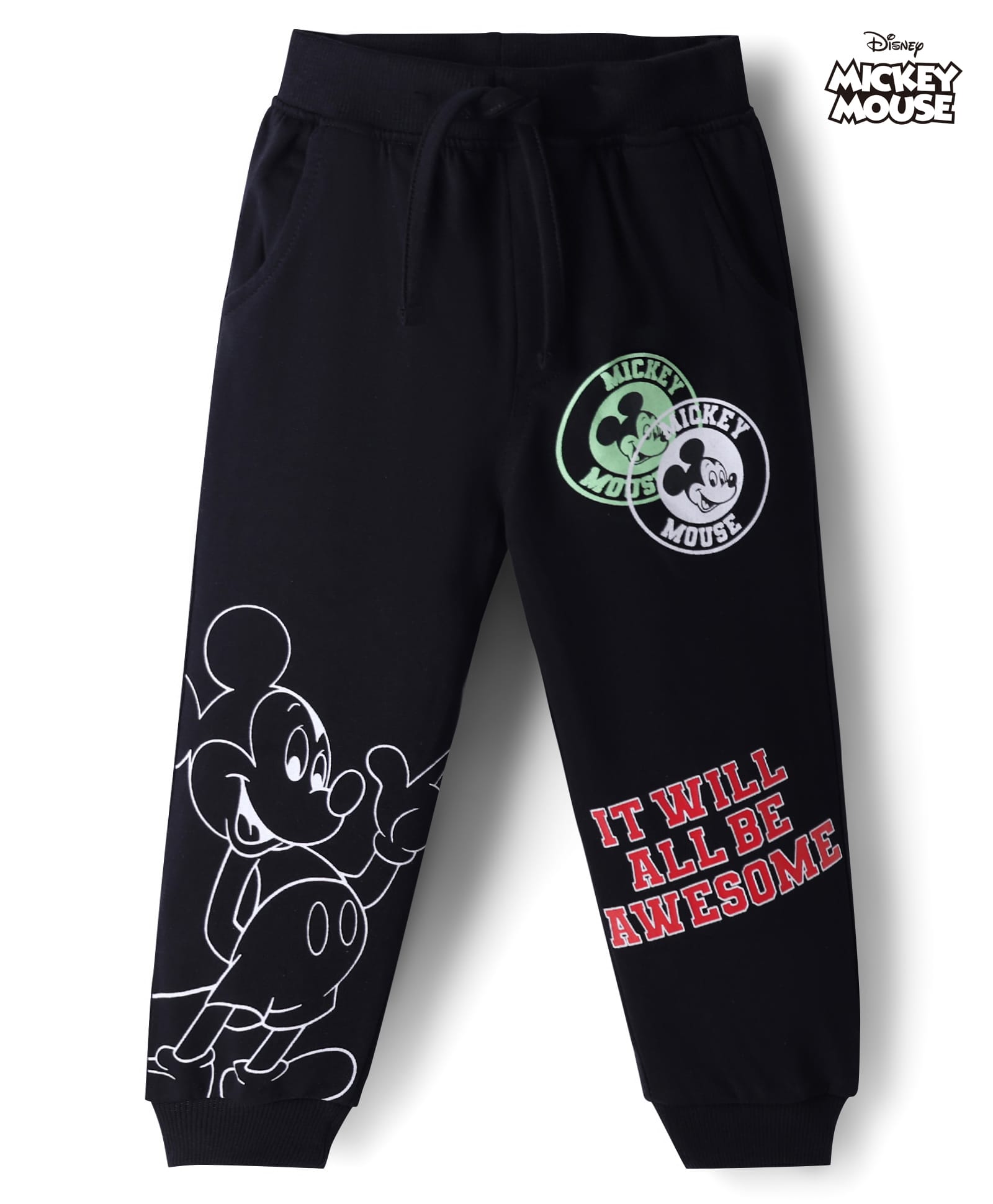 Babyhug Disney 100% Cotton Knit Full Length Jogger With Mickey Mouse & Friends Graphics - Black-picture-26