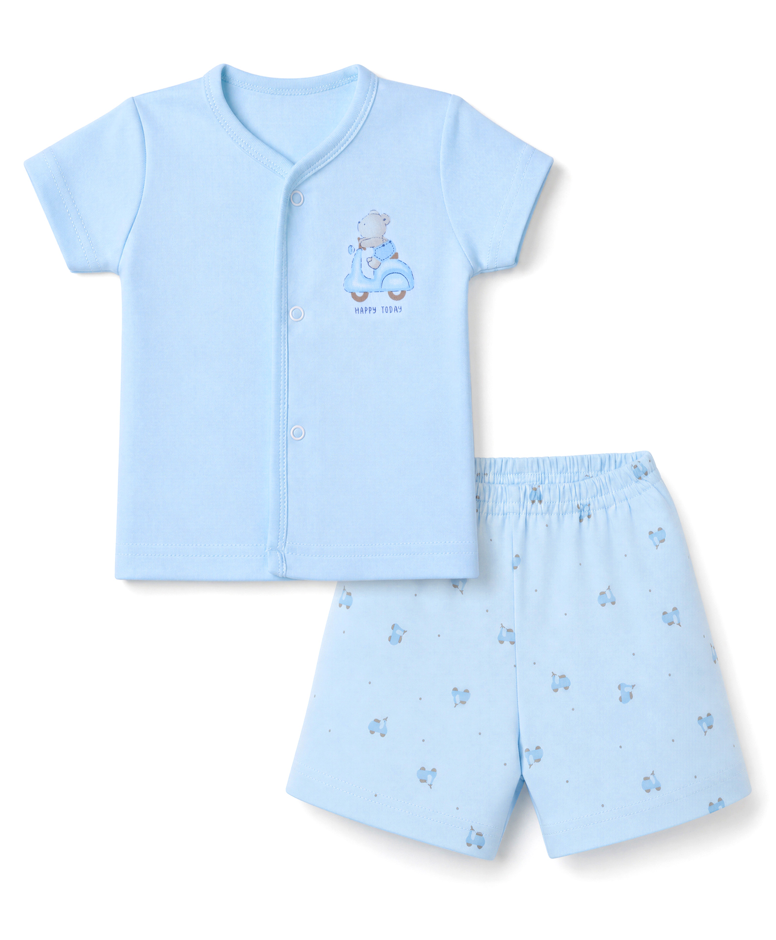 Zero Sinker Knit Full Sleeves T-Shirt & Shorts Night Suit with Bear & Scooter Print - Sky Blue-picture-39