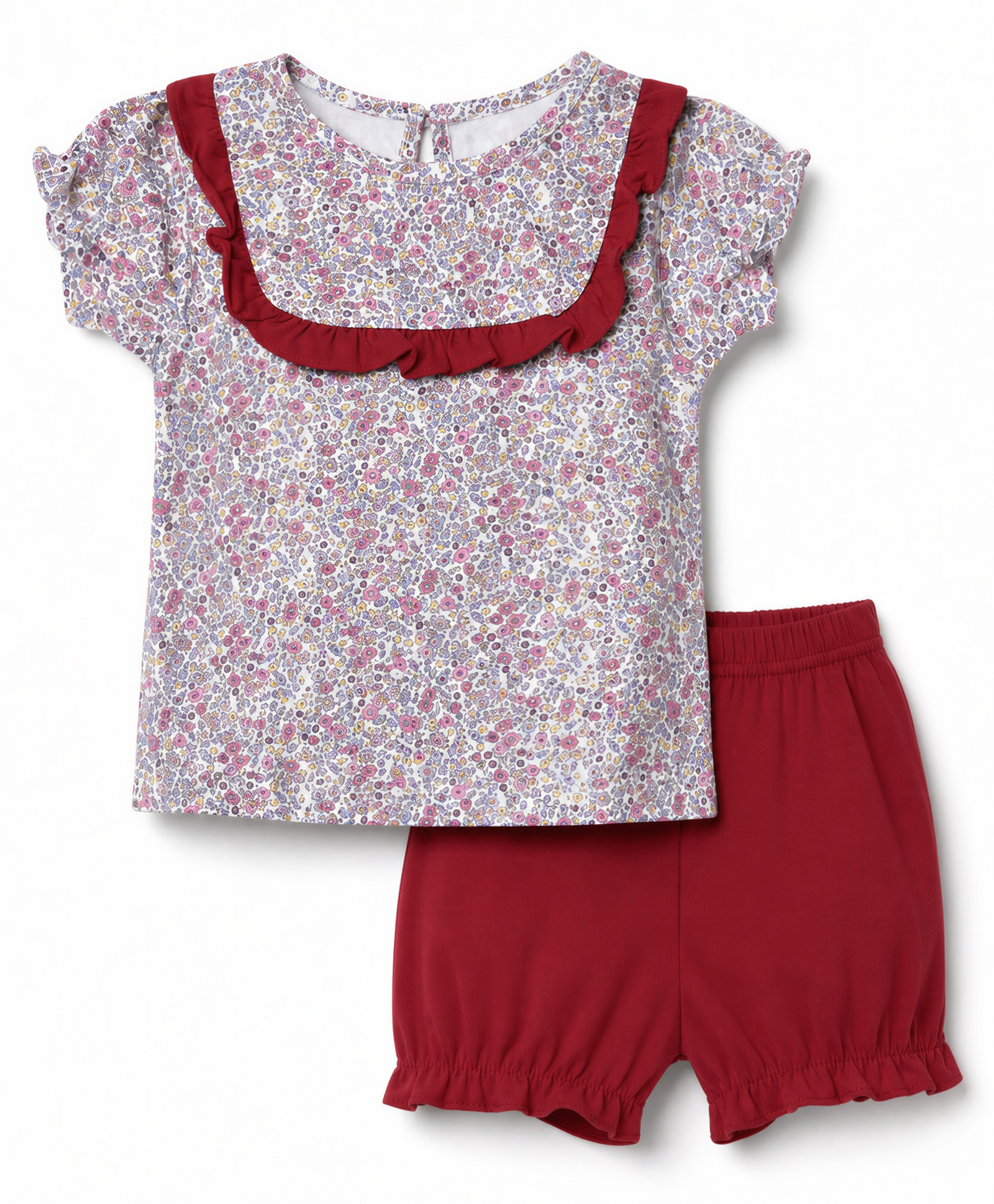 Zero Sinker Knit Full Sleeves Top & Shorts Night Suit with Floral Print - Wine-picture-47