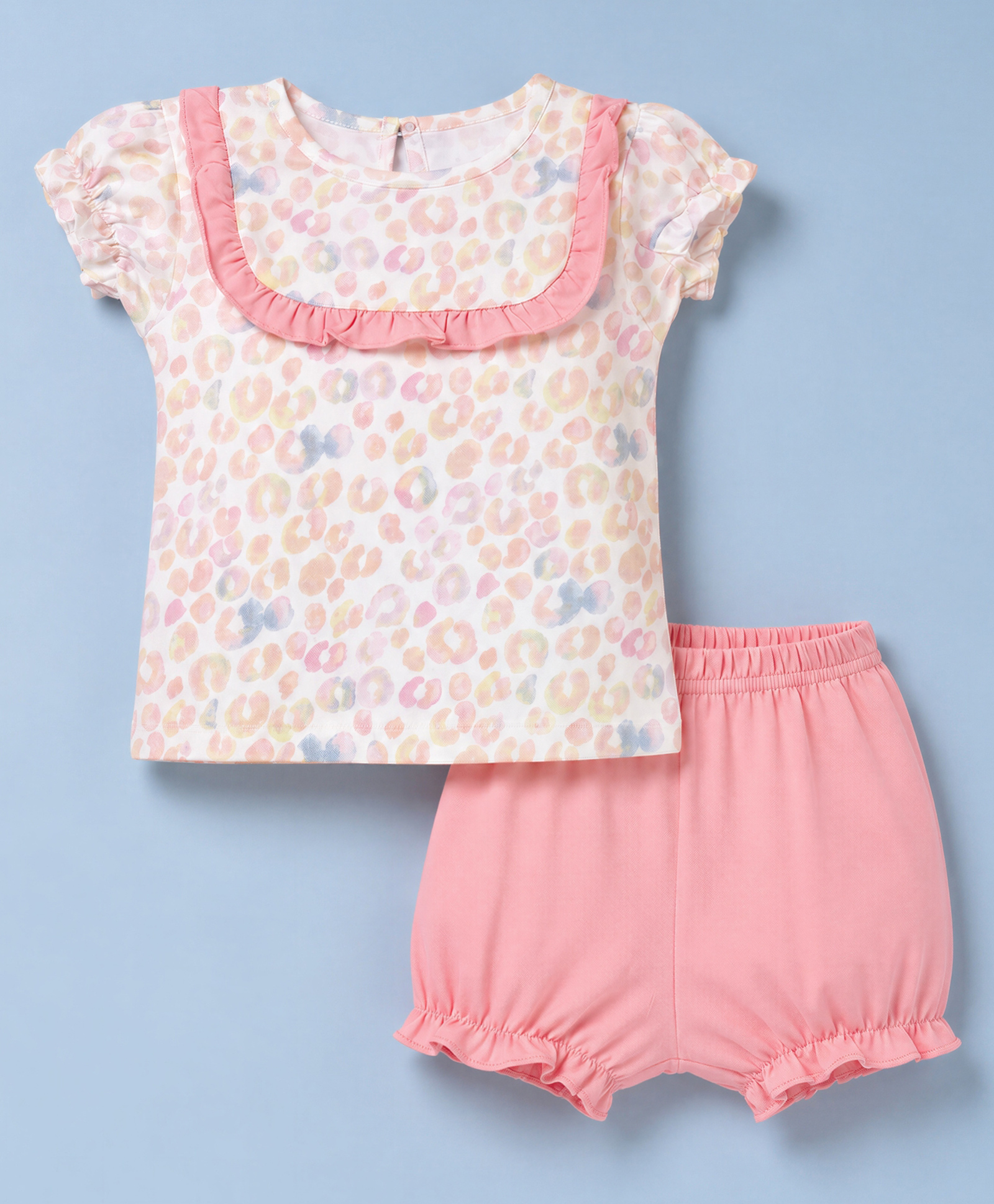 Zero Sinker Knit Full Sleeves Top & Shorts Night Suit with Leopard Print - Pink-picture-25