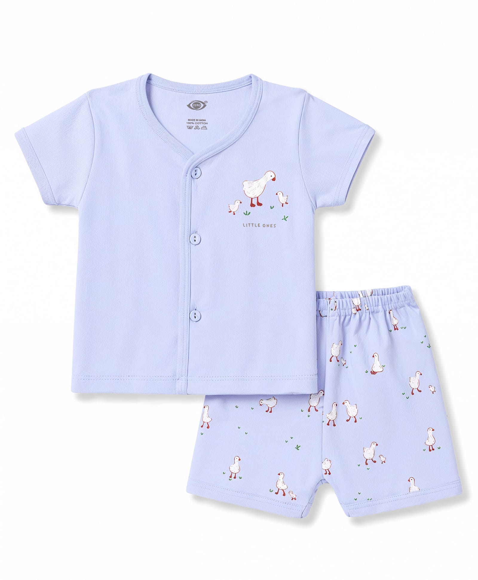 Zero Sinker Knit Half Sleeves T-Shirt & Shorts Night Suit With Duck Print - Teal Blue-picture-28