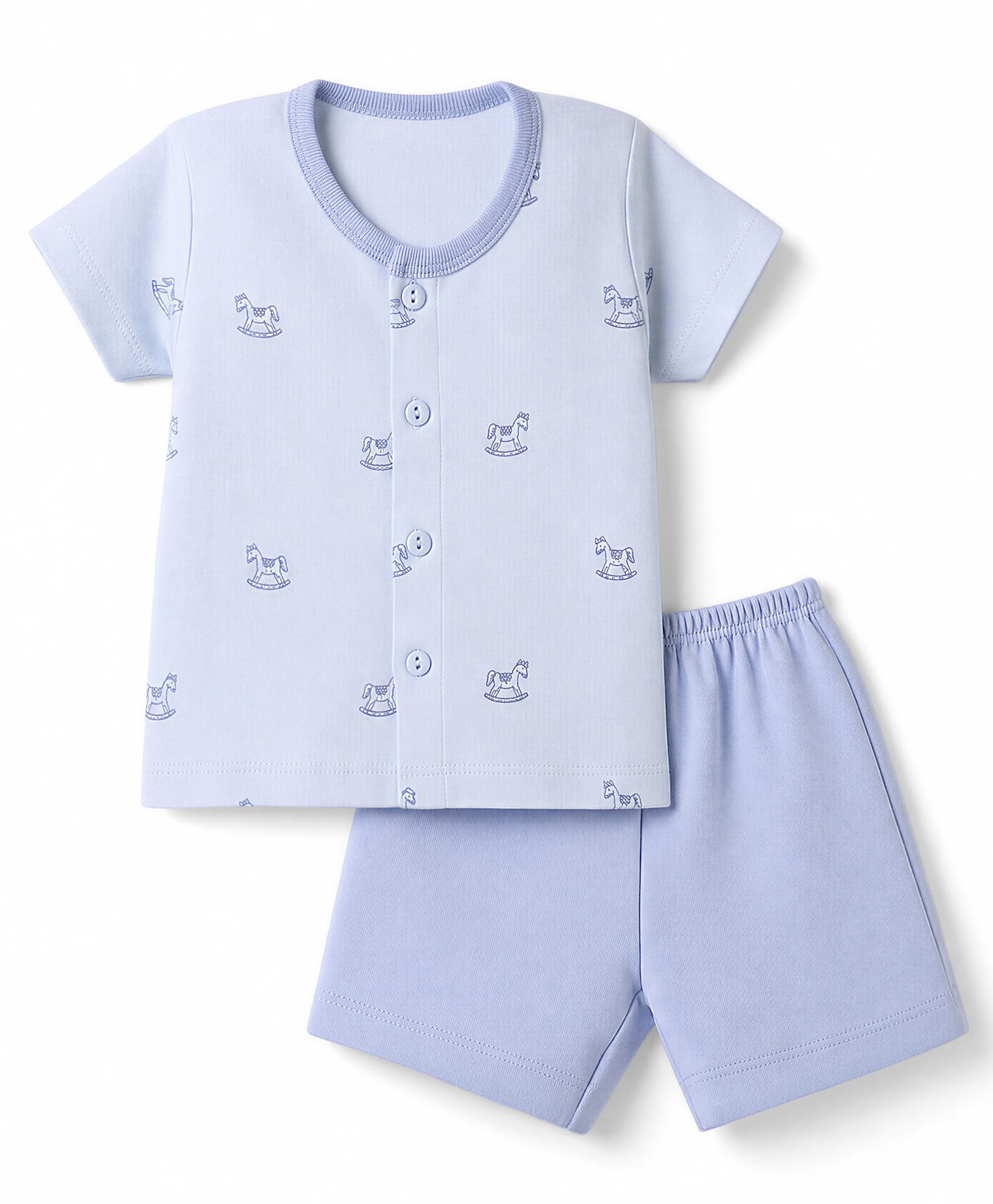 Zero Sinker Knit Half Sleeves T-Shirt & Shorts Night Suit with Horse Print - Sky Blue-picture-35