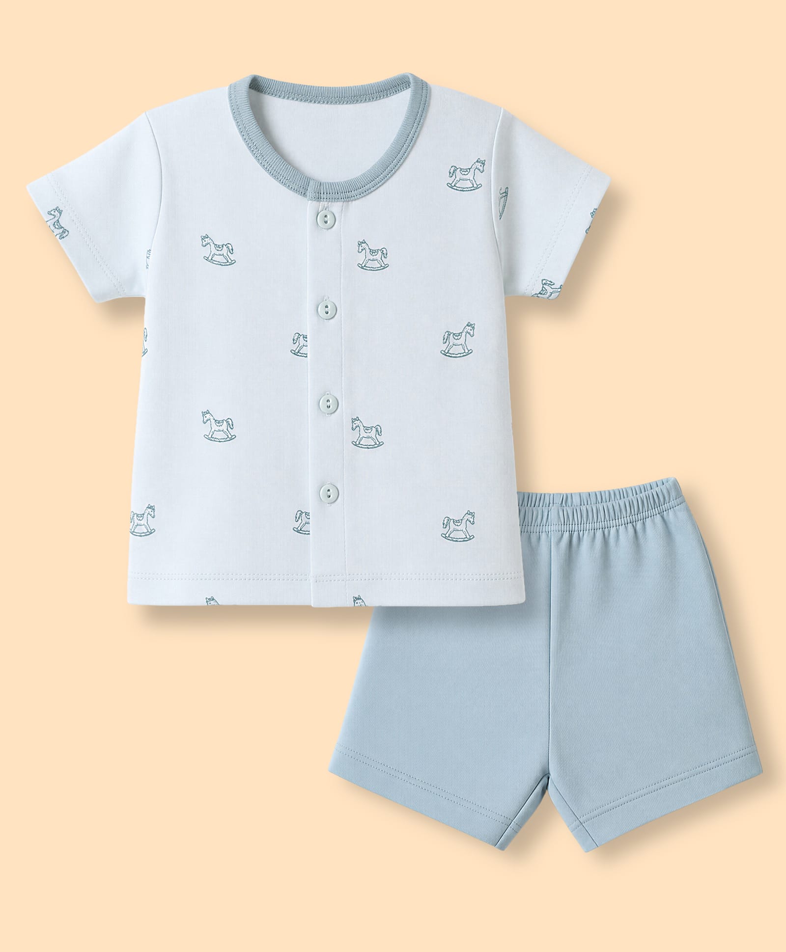 Zero Sinker Knit Half Sleeves T-Shirt & Shorts Night Suit with Horse Print - Aqua Blue-picture-27