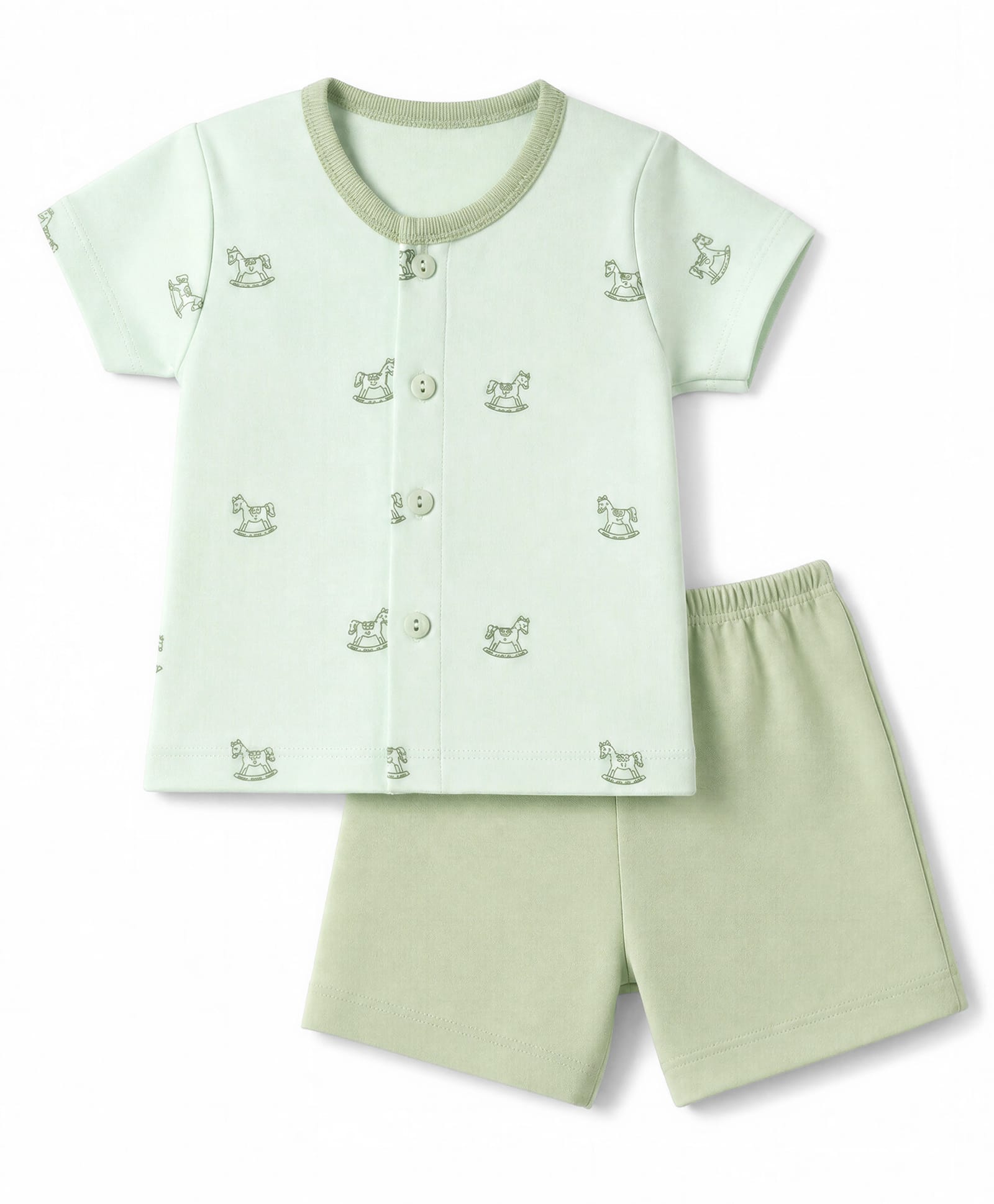 Zero Sinker Knit Half Sleeves T-Shirt & Shorts Night Suit with Horse Print - Mint-picture-18
