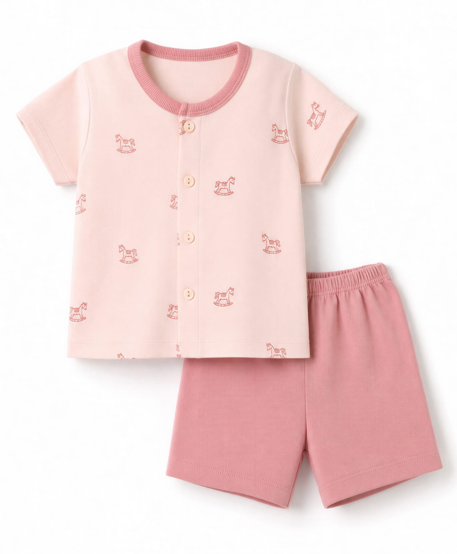 Zero Sinker Knit Half Sleeves T-Shirt & Shorts Night Suit with Horse Print - Dark Peach-picture-30