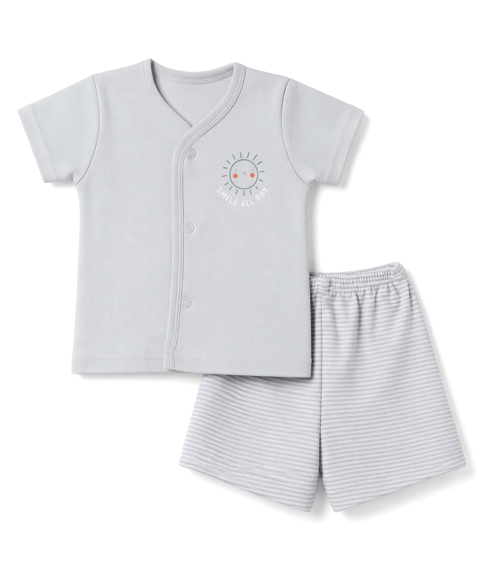 Zero Sinker Knit Half Sleeves T-Shirt & Striped Shorts Night Suit with Smile All Day Print - Silver-picture-17