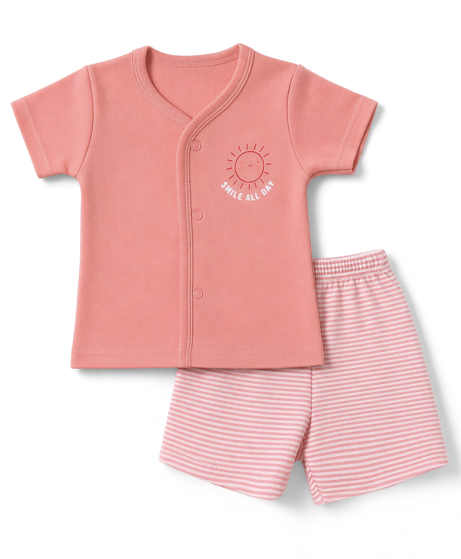 Zero Sinker Knit Half Sleeves T-Shirt & Striped Shorts Night Suit with Smile All Day Print - Dark Peach-picture-40