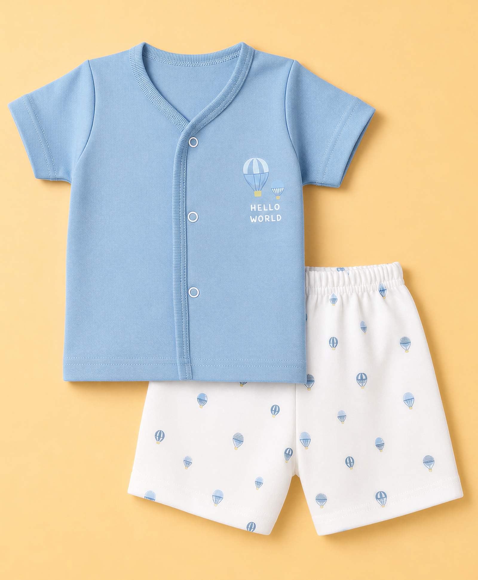 Zero Sinker Knit Half Sleeves T-Shirt & Shorts Night Suit With Hot Air Balloon Print - Light Blue-picture-15