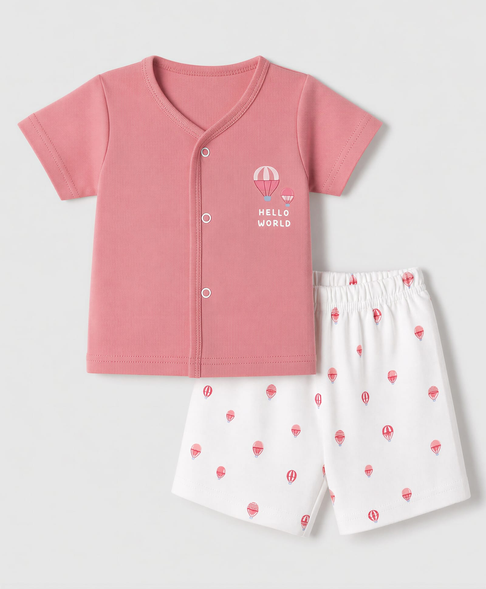 Zero Sinker Knit Full Sleeves T-Shirt & Shorts Night Suit with Hello World & Air Balloon Print - Dark Peach-picture-39