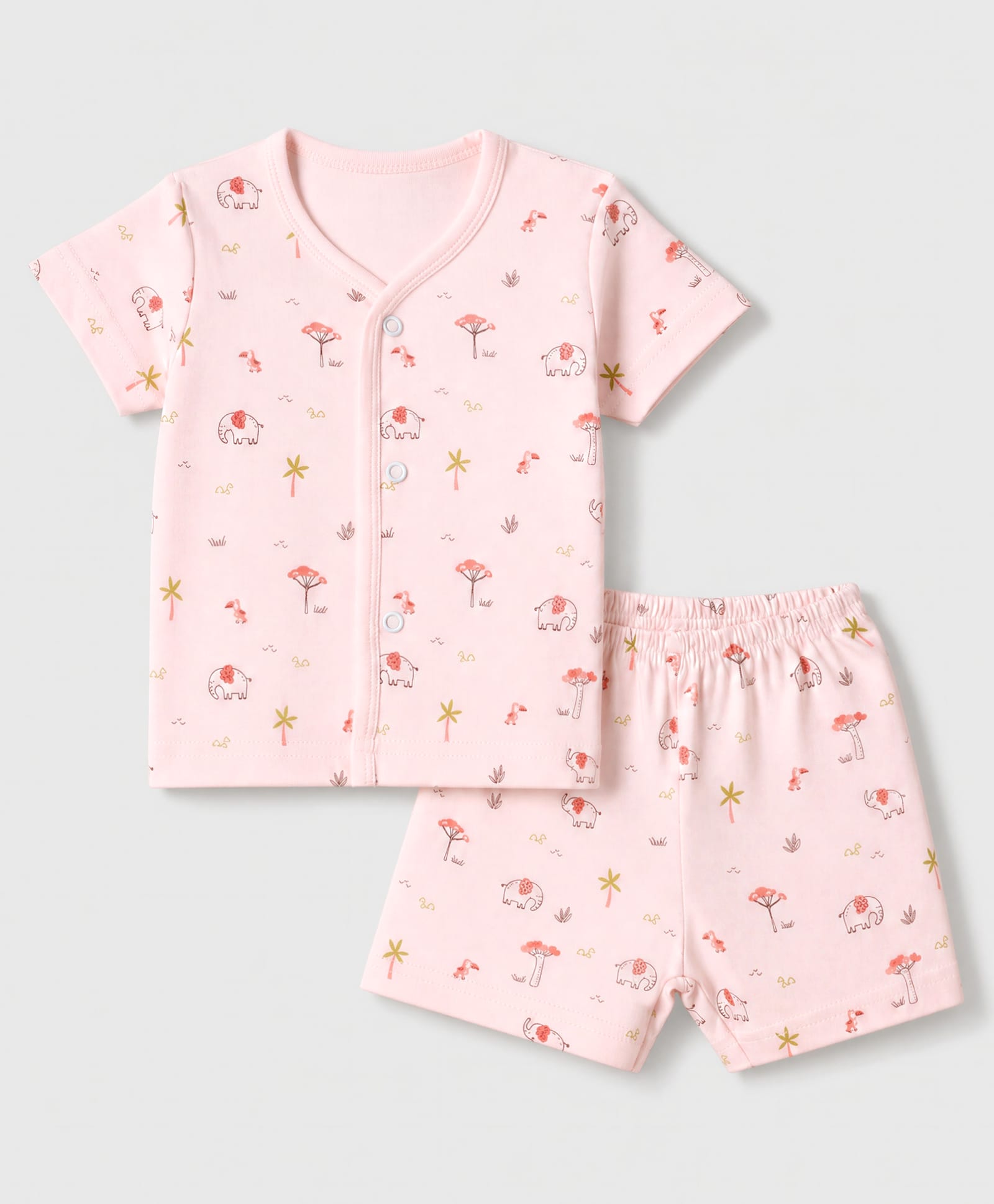 Zero Sinker Knit Half Sleeves Co-Ords T-Shirt & Shorts Night Suit with Animal & Tropical Print - Peach-picture-33