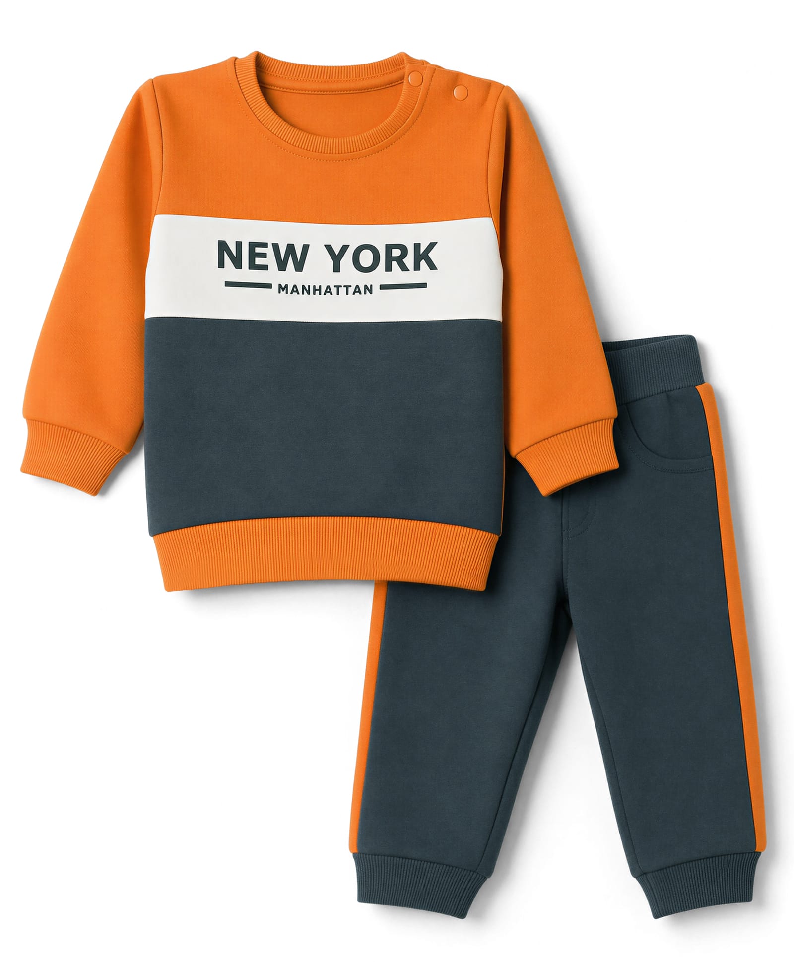 Doodle Poodle 100% Cotton Looper Terry Knit Full Sleeves Night Suit With Text Print - Orange-picture-12