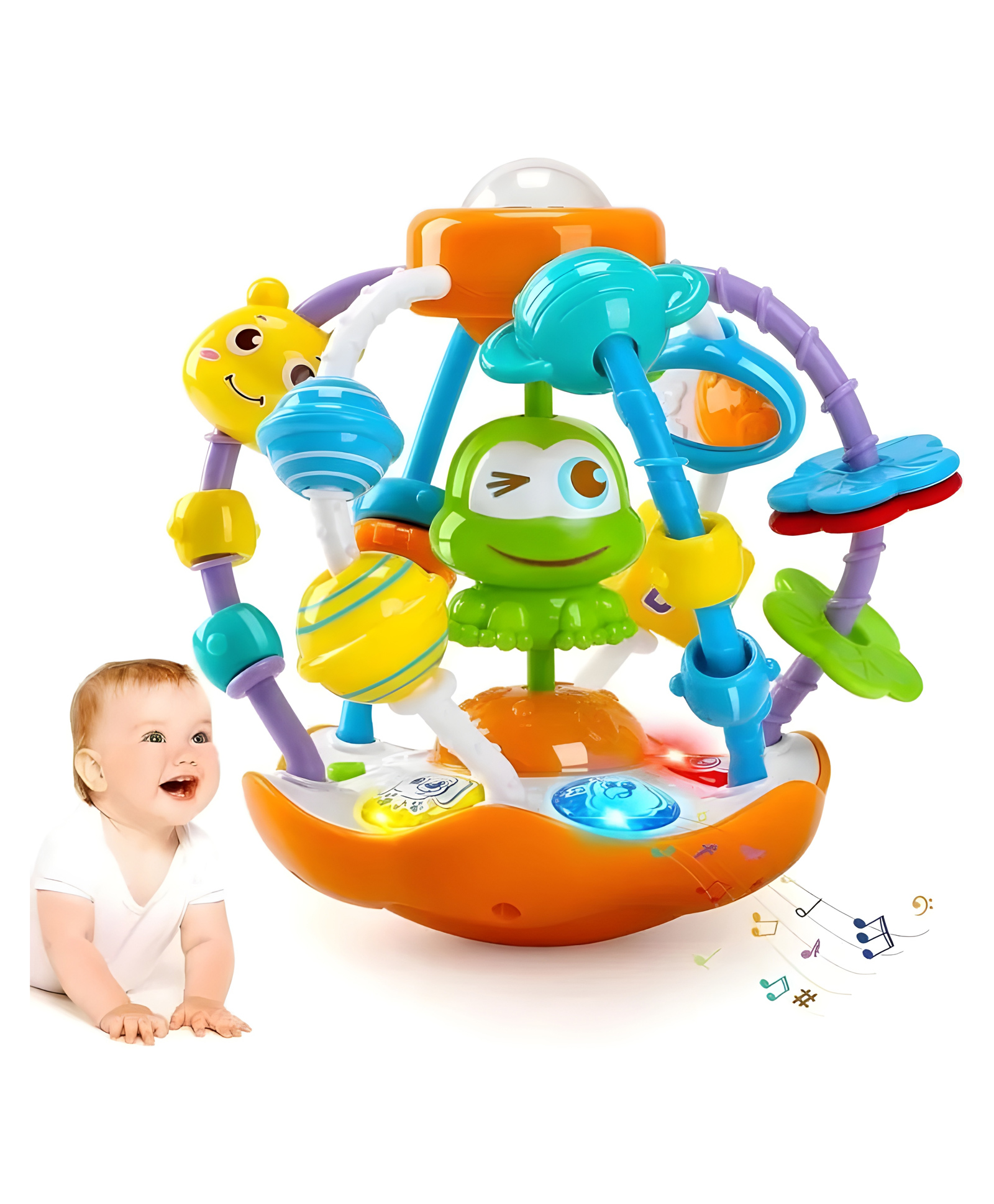 YAMAMA Musical Frog Rattle Balls Toys for Kids With Lights And Music, Sensory Development Kids Toys, Interactive Ball For Babies, Musical Activity Rattles Ball Toy for Children - Multicolor-image-27