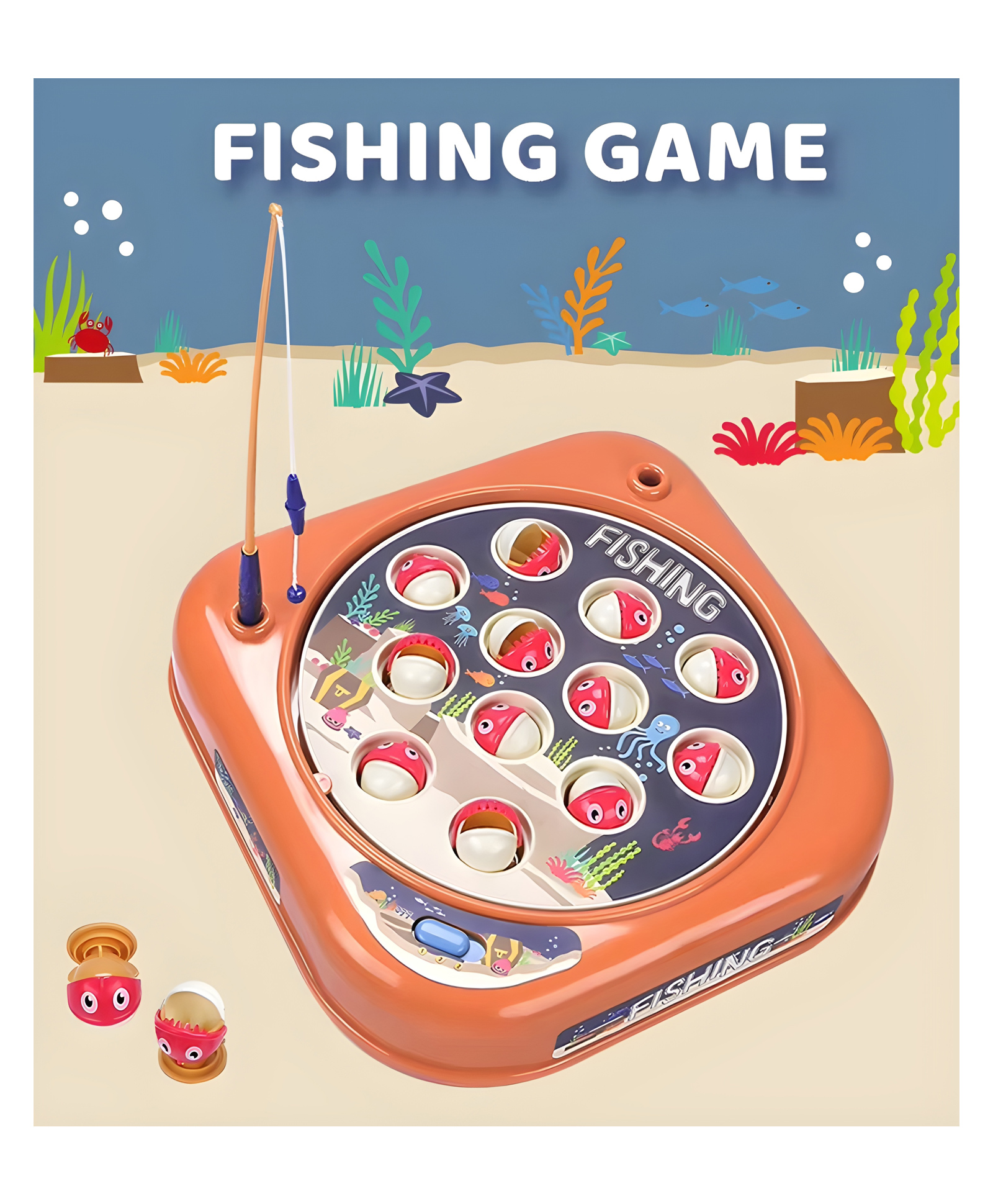 YAMAMA Fishing Board Game Toys for Kids With Music, Creative Playset Larger Pond Design, with 12 Fish & 2 Rods, Interactive Electric Rotating 3-Speed Battery-Powered Baby Fishing Toys - Color May Vary-picture-13