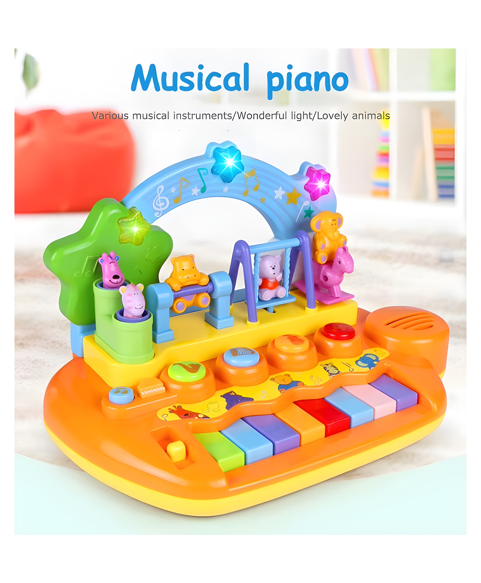 YAMAMA Musical Piano Toy with Lights And Music, 8 Keys Animal Baby Toy Keyboard Piano, Early Educational Baby Musical Toys for Kids, Perfect Birthday Gifts for Kids - Color May Vary-image-0