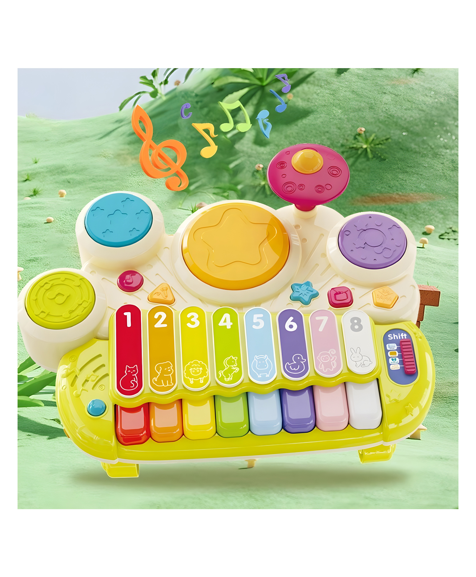 YAMAMA Electronic Xylophone with Game Drum Toys for Kids, Musical Instrument Hand-held Drum Toy, Educational Multifunctional Baby Music Piano with Lights and Sound - Color May Vary-image-34