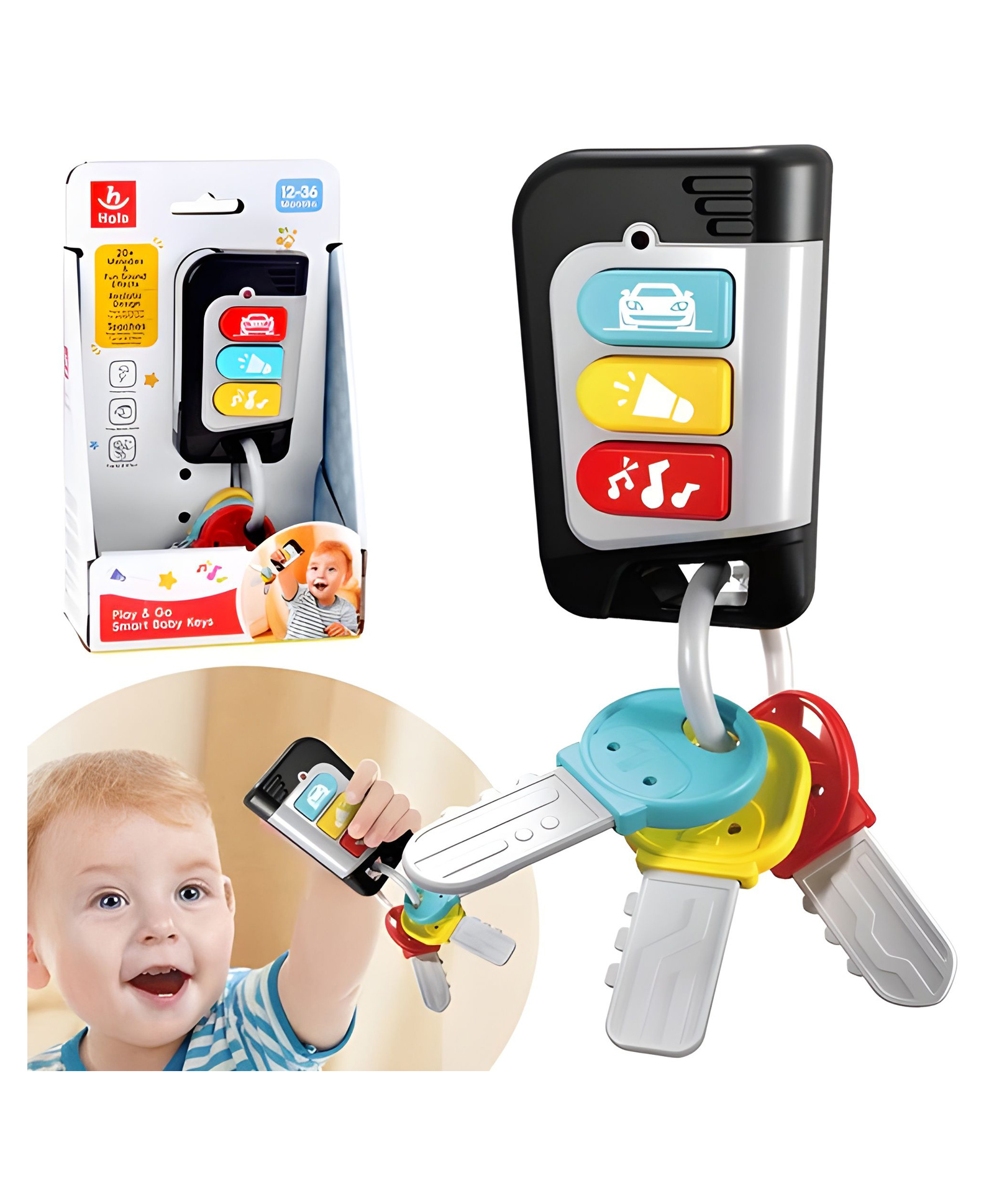 YAMAMA Musical Car Key Toy with Lights And Sound, Play & Go Smart Baby Keys, Montessori Brain Development Toys for Kids - Multicolor-image-46