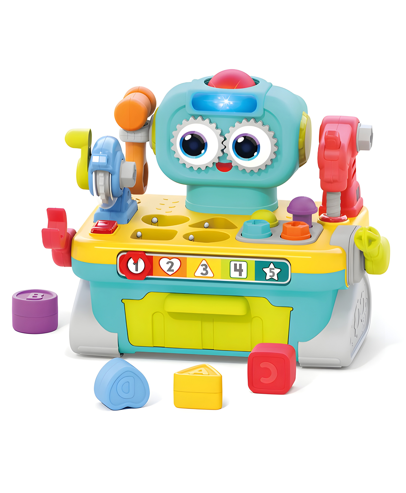 YAMAMA 9 In 1 Robot Workbench Toys for Kids, Pretend Play Multi-function Workstation With Music Lights Educational Toy, Building Block Set With Tools - Multicolor-image-32