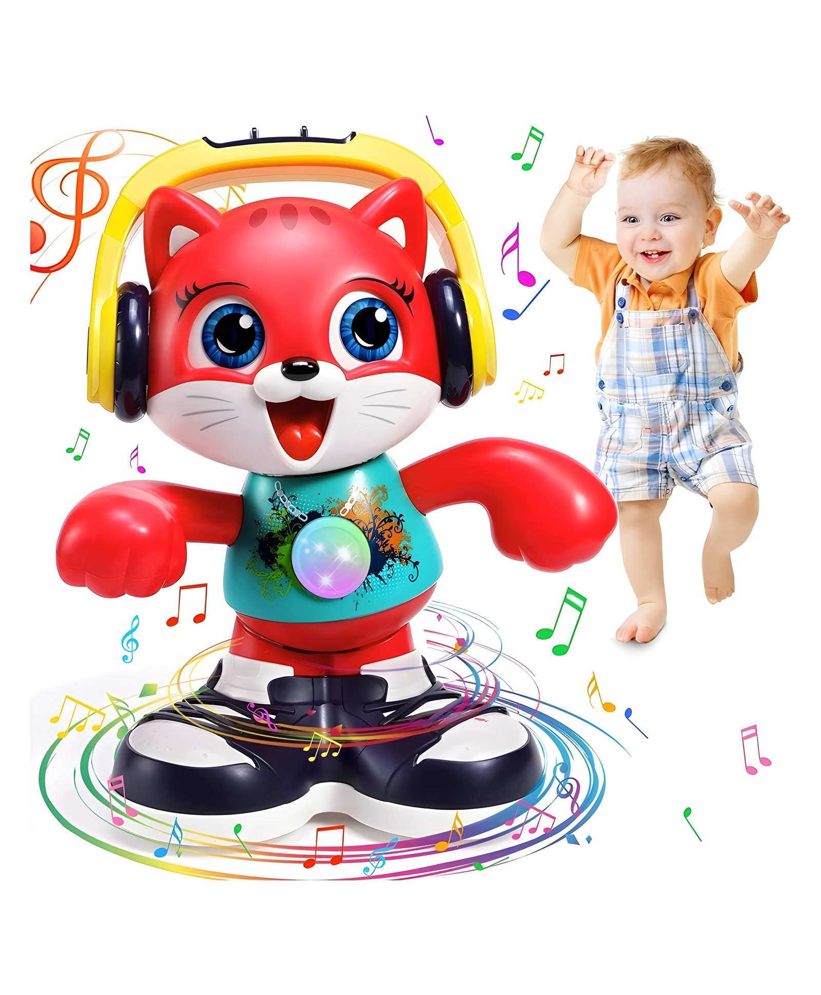 YAMAMA Dancing Cat Toy with Lights And Music, Electric Cartoon Cat Toy with Talking, Walking, Dancing, Wagging Tail, Interactive Animal Plaything Toy Early Educational Toys for Kids - Multicolor-image-44