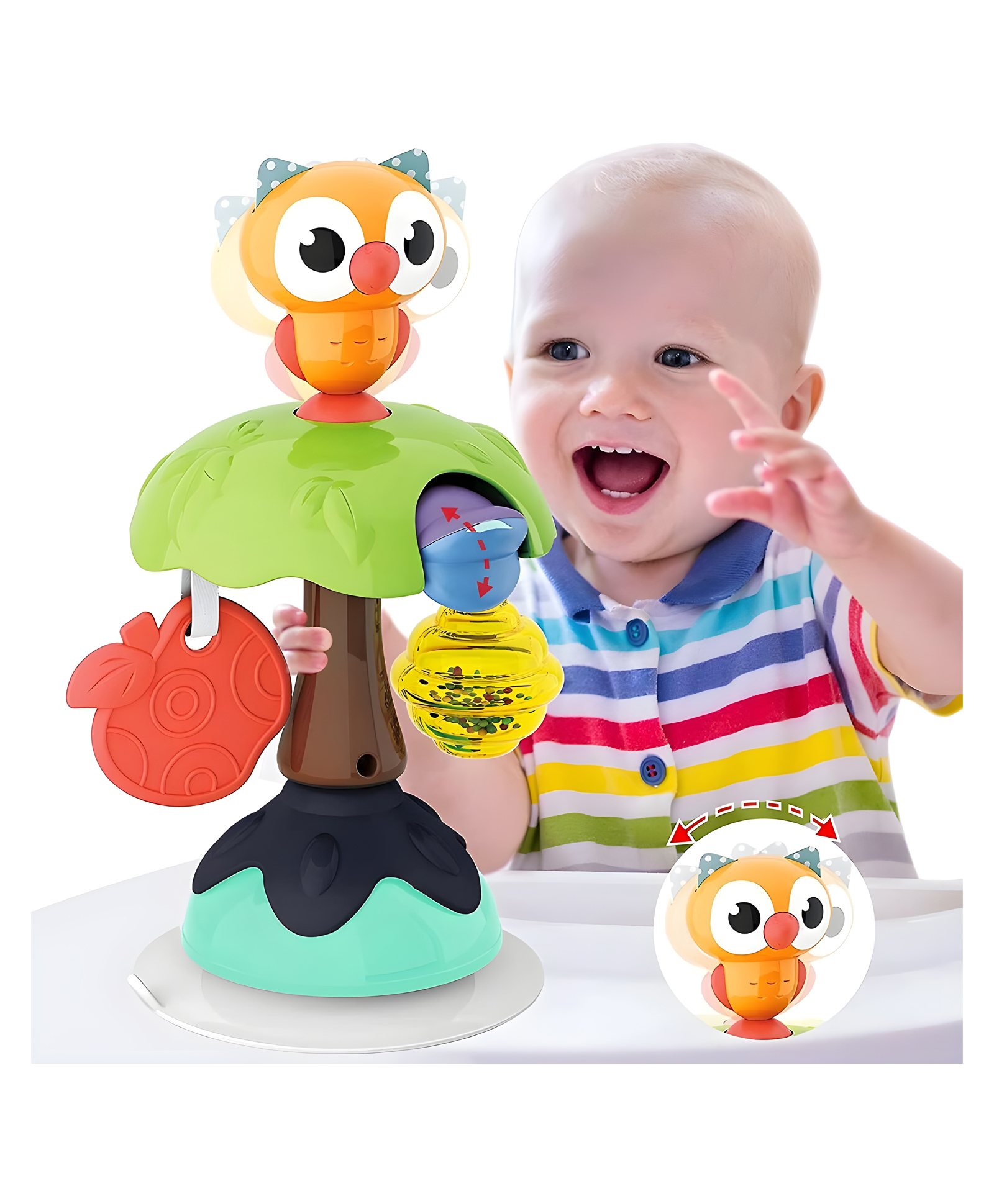 YAMAMA Owl High Chair Rattle Toys with Suction Cups for Baby Toys, Early Educational Developmental Baby Tray Rattles Toy, Baby Sensory High Chair Toy - Color And Design May Vary-image-28